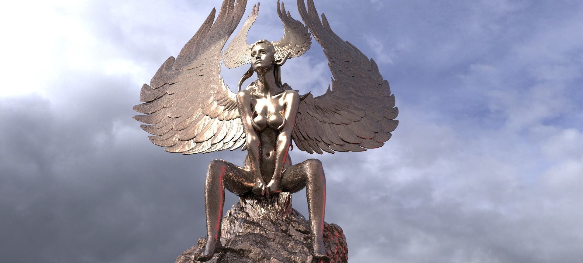 Egyptian goddess form Anatomy Siting Sculpture 3 Low-poly 3D model_8