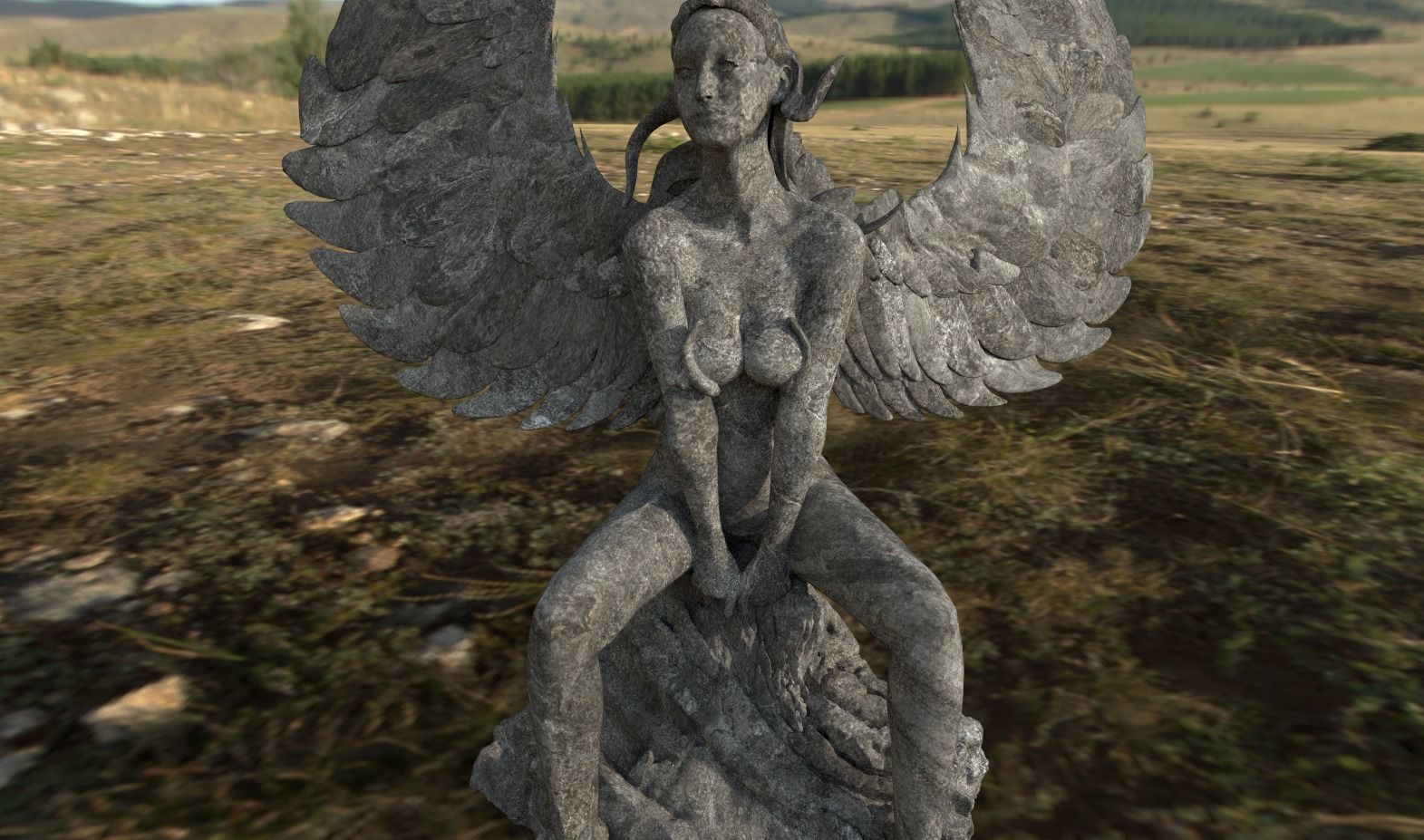 Egyptian goddess form Anatomy Siting Sculpture 3 Low-poly 3D model_5