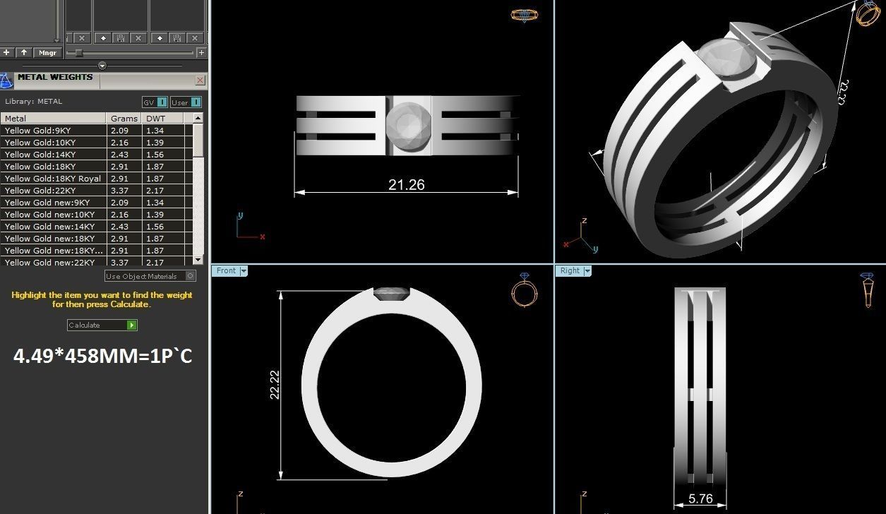 Band 3dm Render Details gold ring with diamond in center 3D print model_15