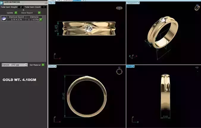 Band 3dm Render Details gold ring with diamond