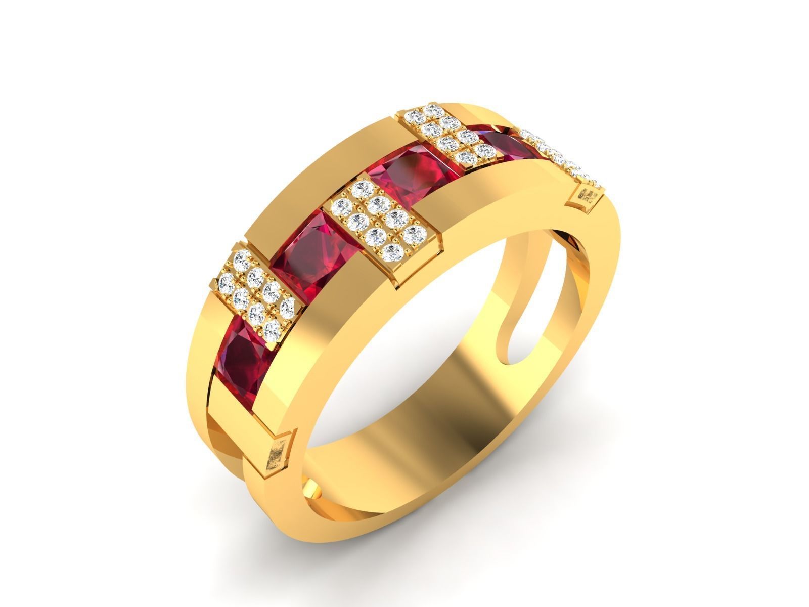 Band 3dm Render Details gold ring with rubies and diamonds 3D print model_1