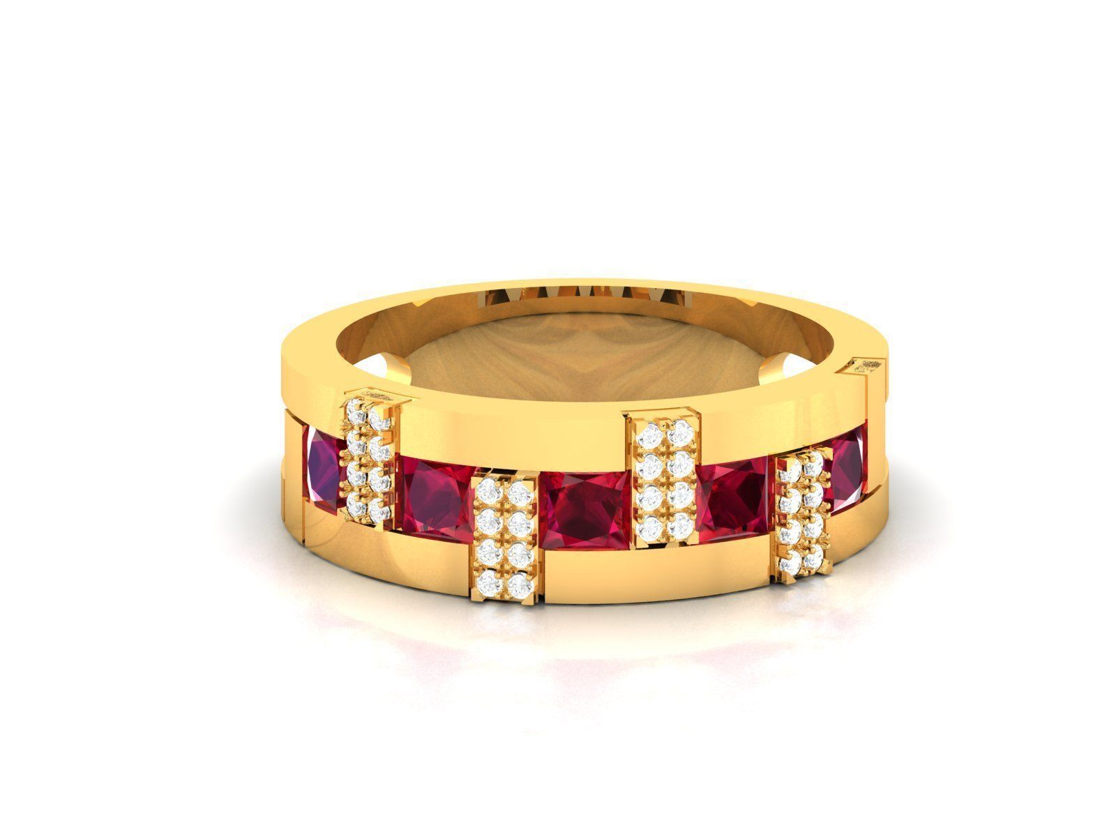 Band 3dm Render Details gold ring with rubies and diamonds 3D print model_25