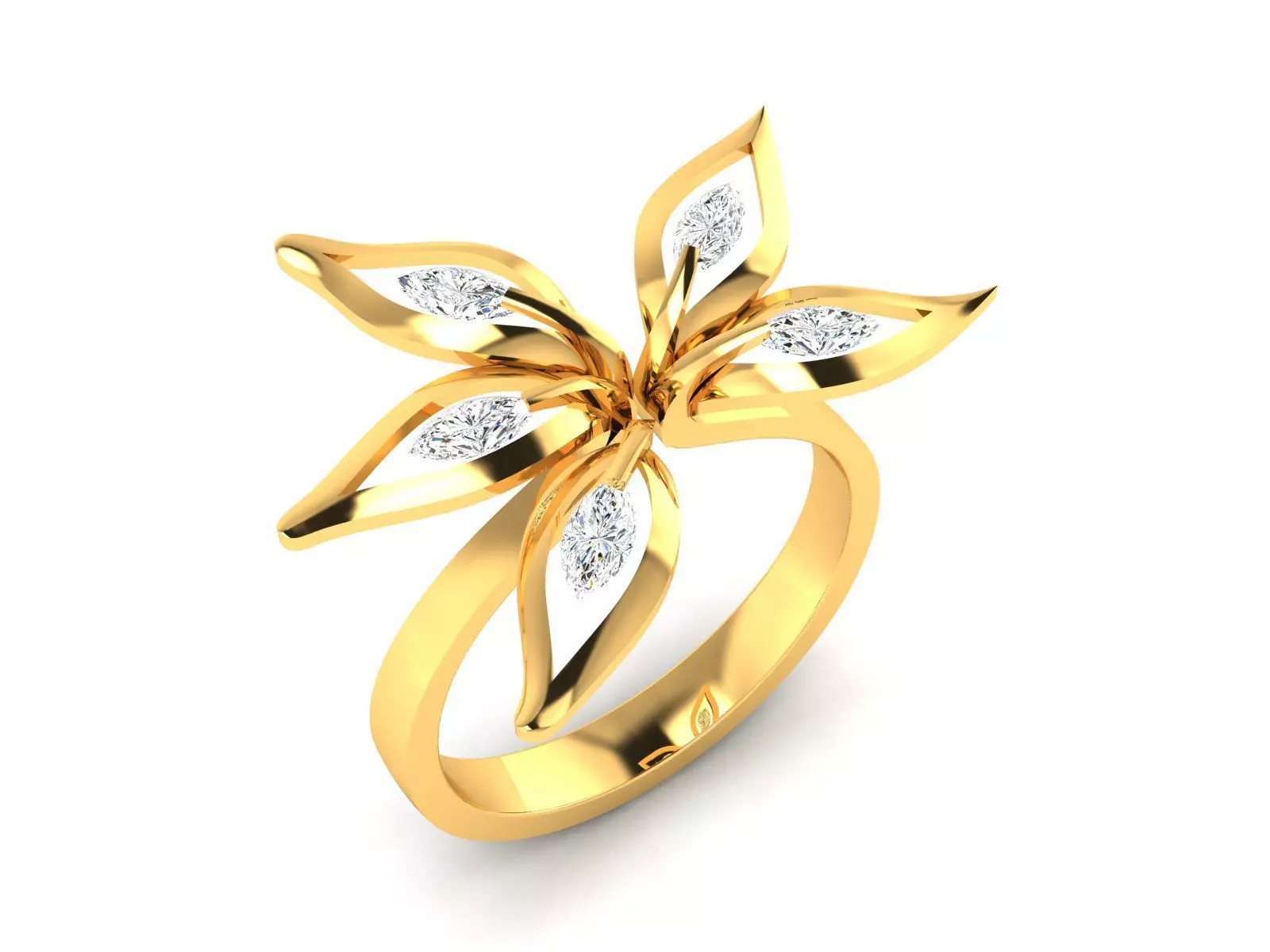 Band 3dm Render Details gold leaf ring with diamonds 3D model 3D ...