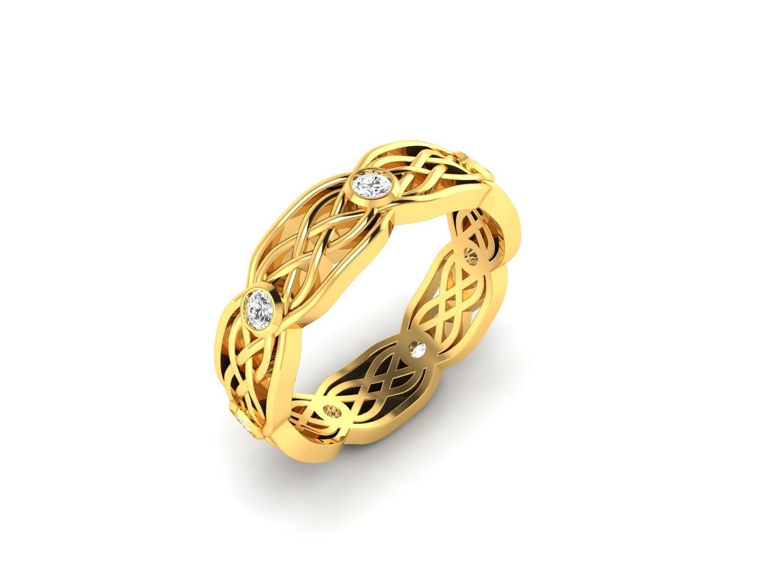 Band 3dm Render Details celtic wedding ring gold with diamonds 3D print model_27