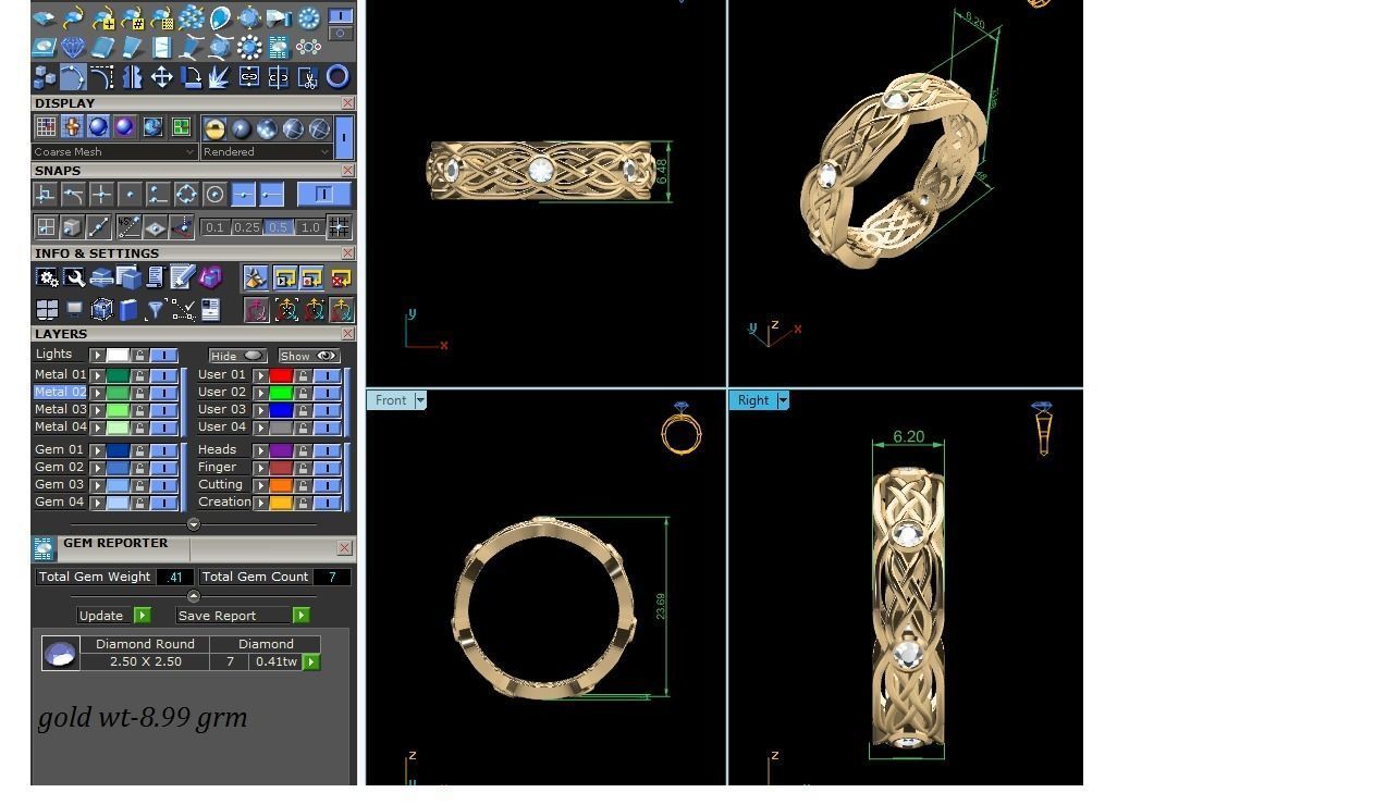 Band 3dm Render Details celtic wedding ring gold with diamonds 3D print model_26