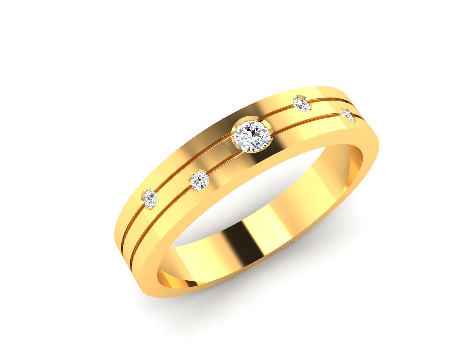 Band 3dm Render Details gold wedding with two diamonds 3D print model_1