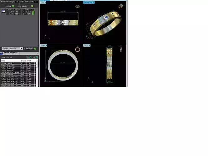 Band 3dm Render Details gold wedding with two diamonds