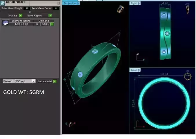 Band 3dm Render Details gold wedding with diamonds