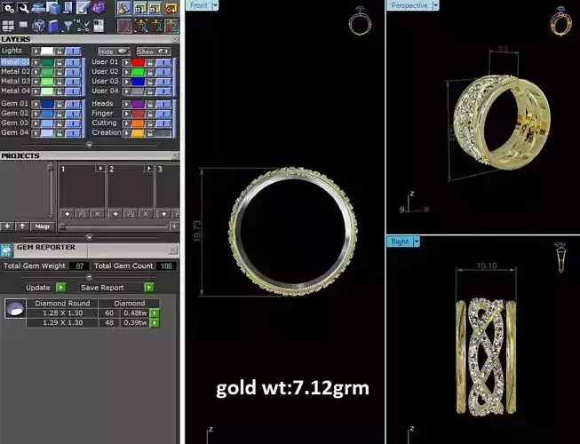 Band 3dm Render Details gold ring with diamonds