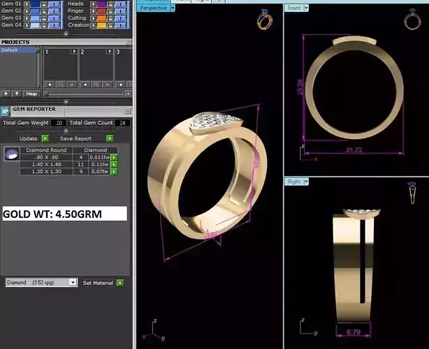 Band 3dm Render Details diamond ring gold
