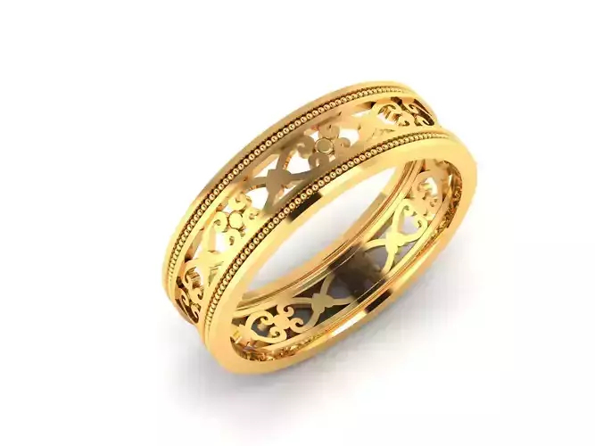 Band 3dm Render Details gold wedding ring with filigree design