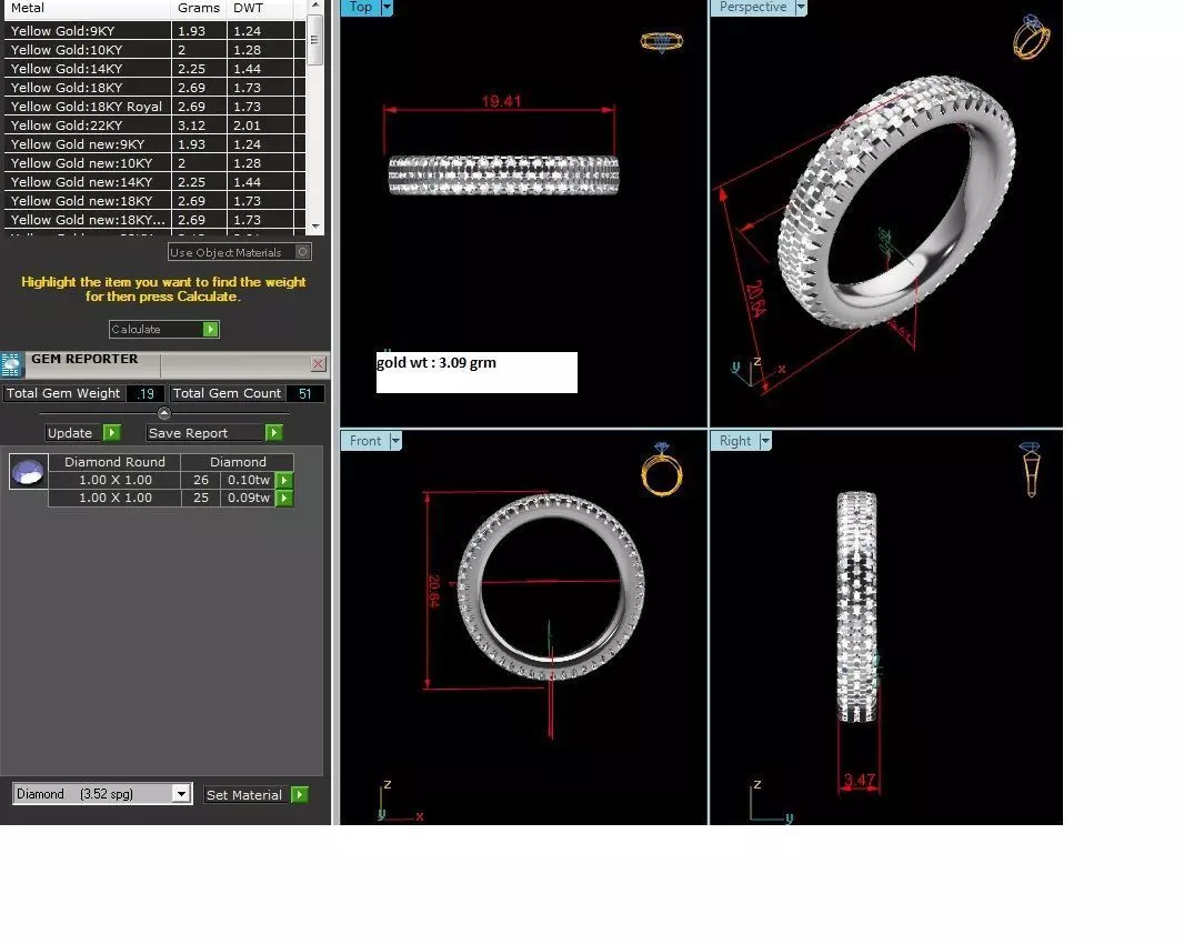 Band 3dm Render Details round diamond eternity ring in gold 3D print model