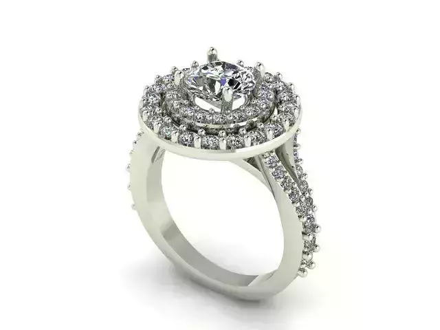 Engagement ring  round diamond with 2 halos and split shank 3D print model
