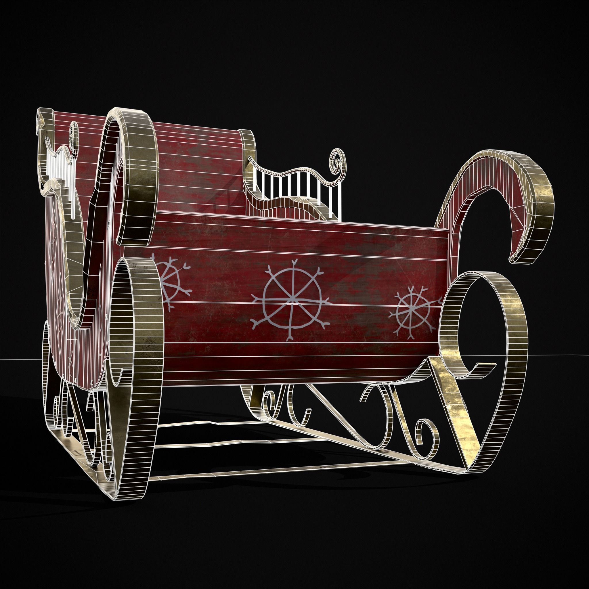 Childrens Red Winter Sleigh Low-poly 3D model_30
