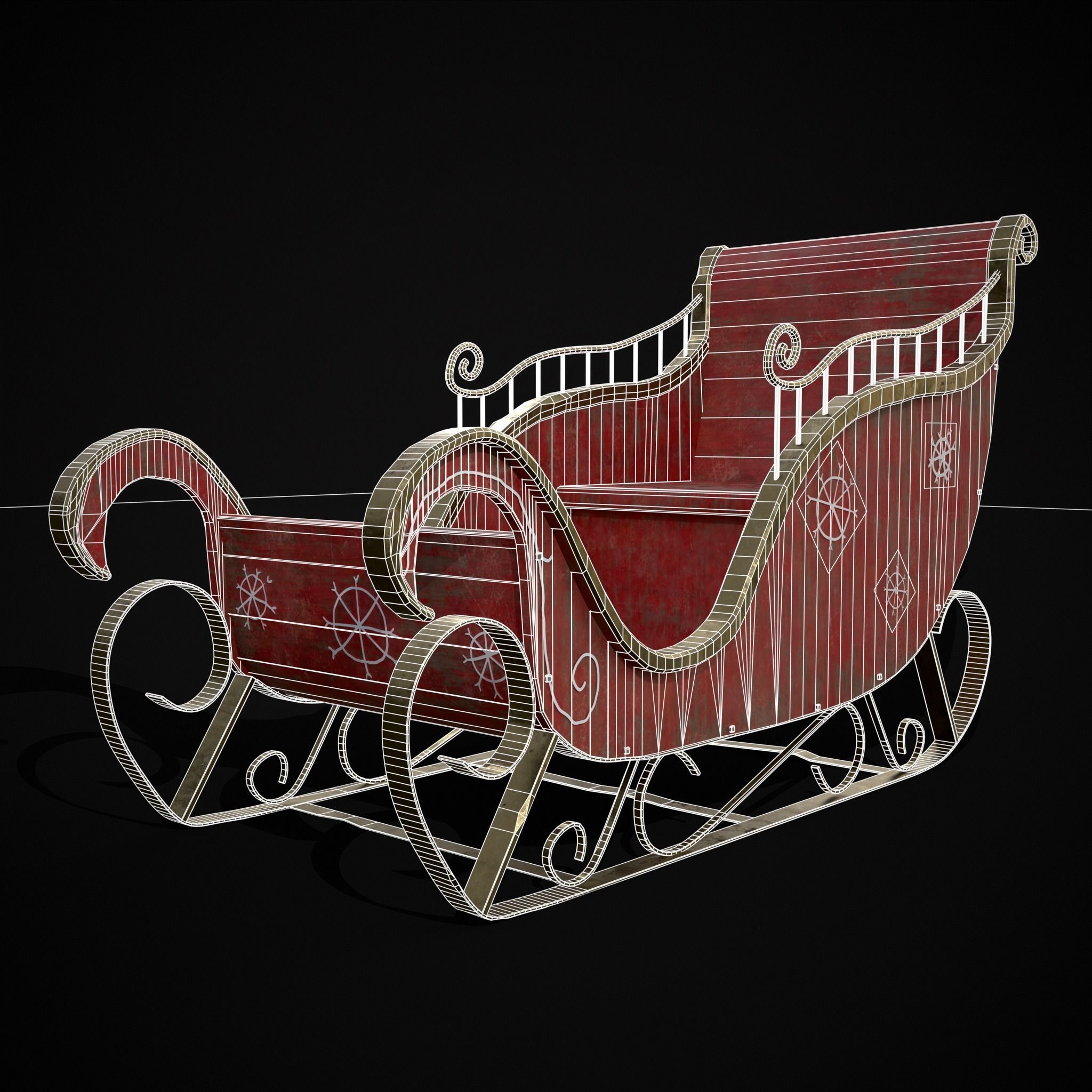Childrens Red Winter Sleigh Low-poly 3D model_4