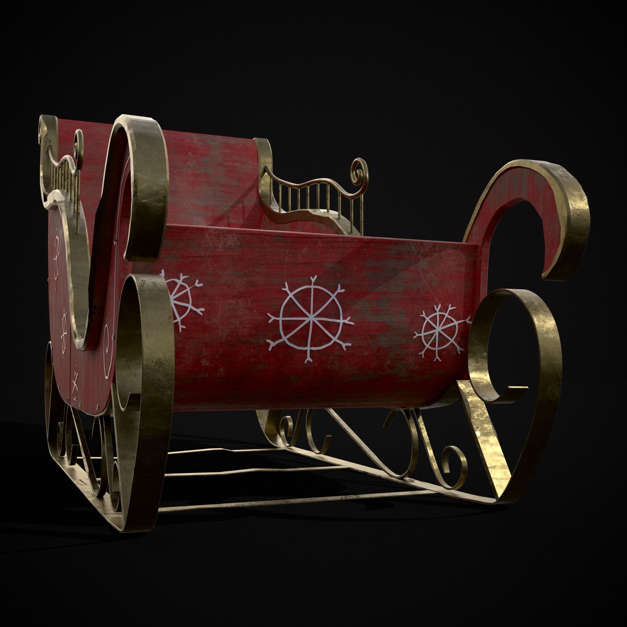 Childrens Red Winter Sleigh Low-poly 3D model_29