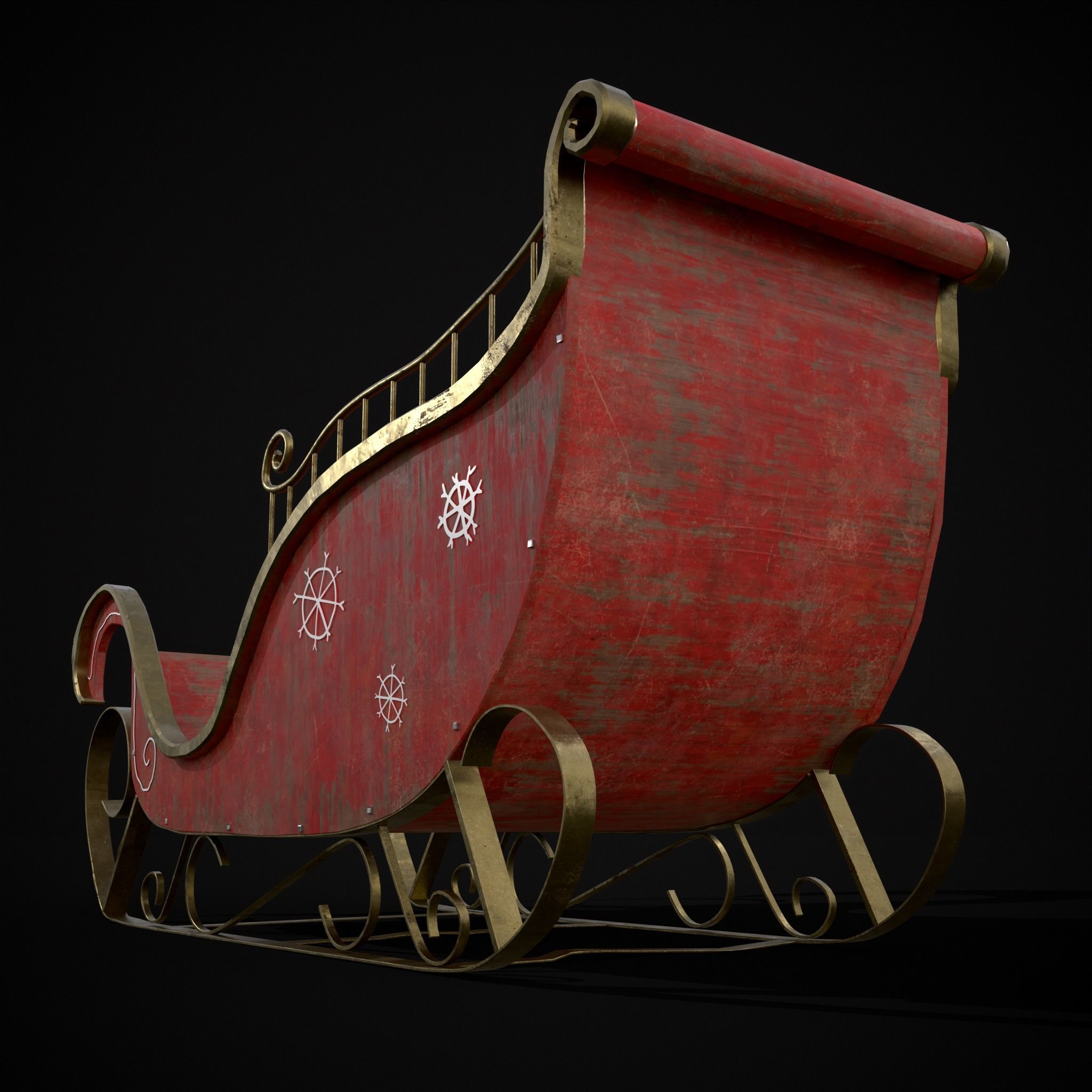 Childrens Red Winter Sleigh Low-poly 3D model_33