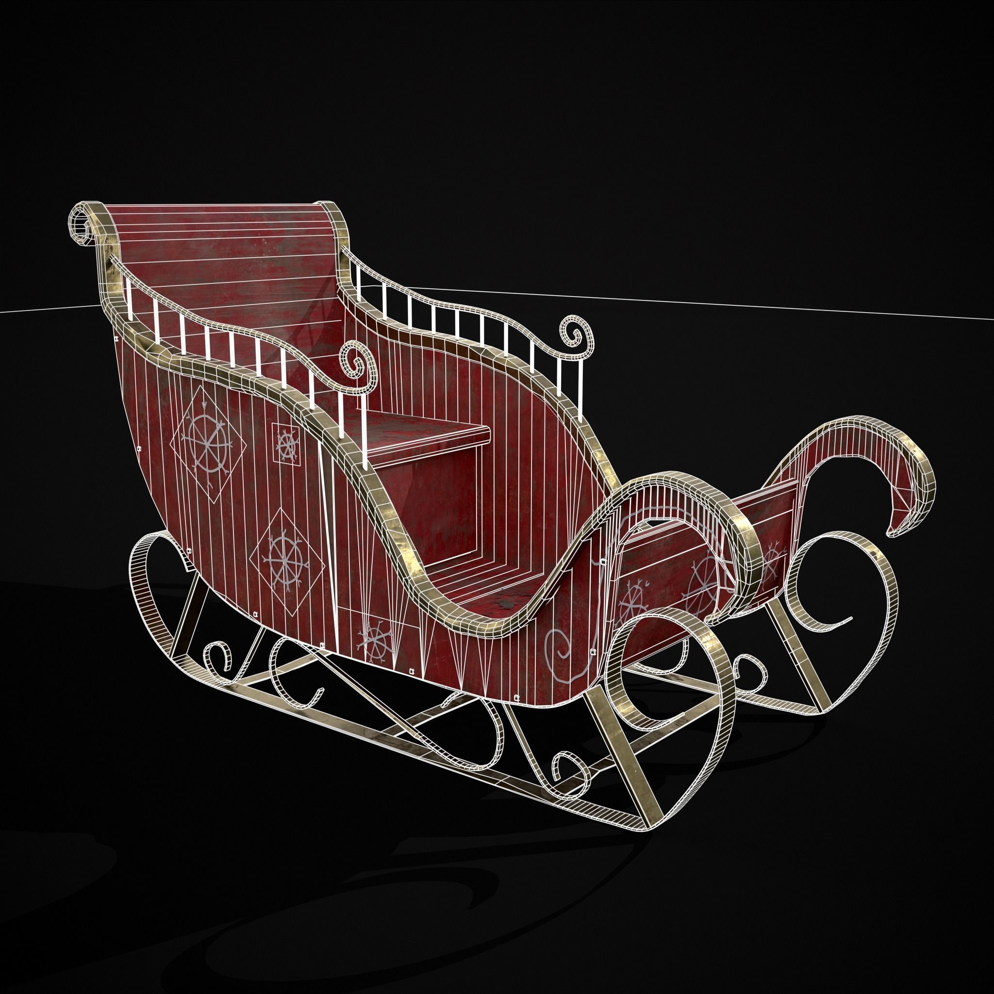 Childrens Red Winter Sleigh Low-poly 3D model_28