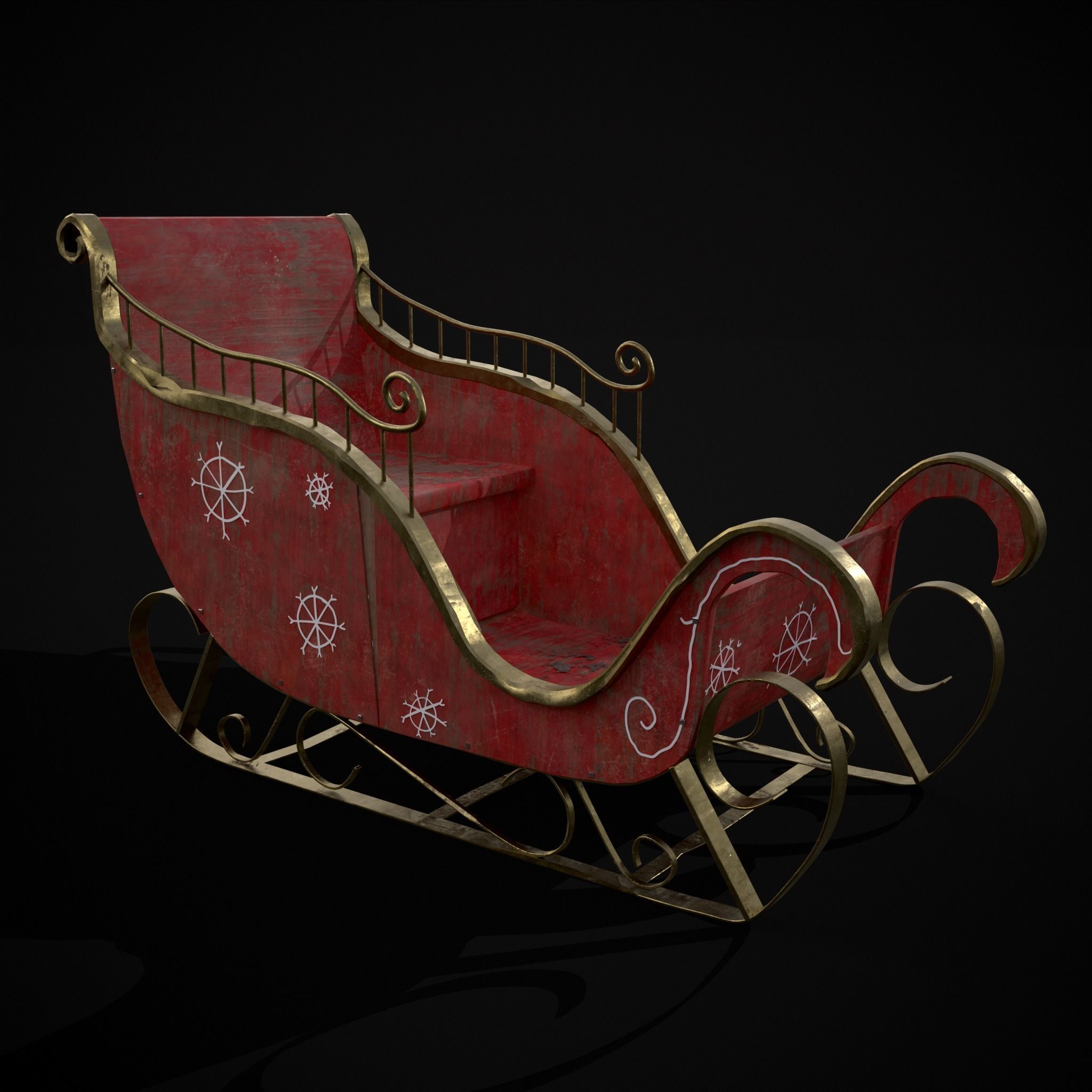 Childrens Red Winter Sleigh Low-poly 3D model_39
