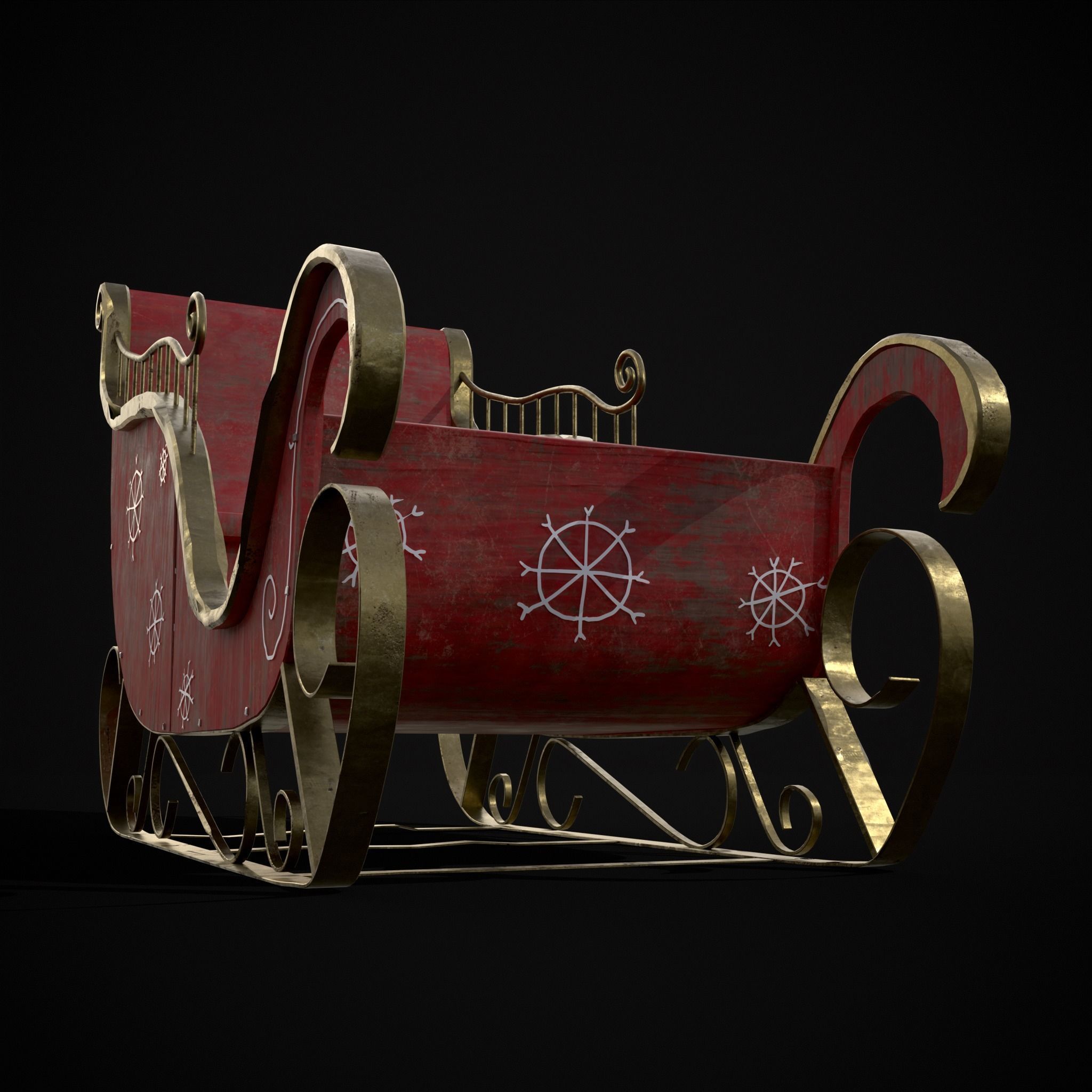 Childrens Red Winter Sleigh Low-poly 3D model_17