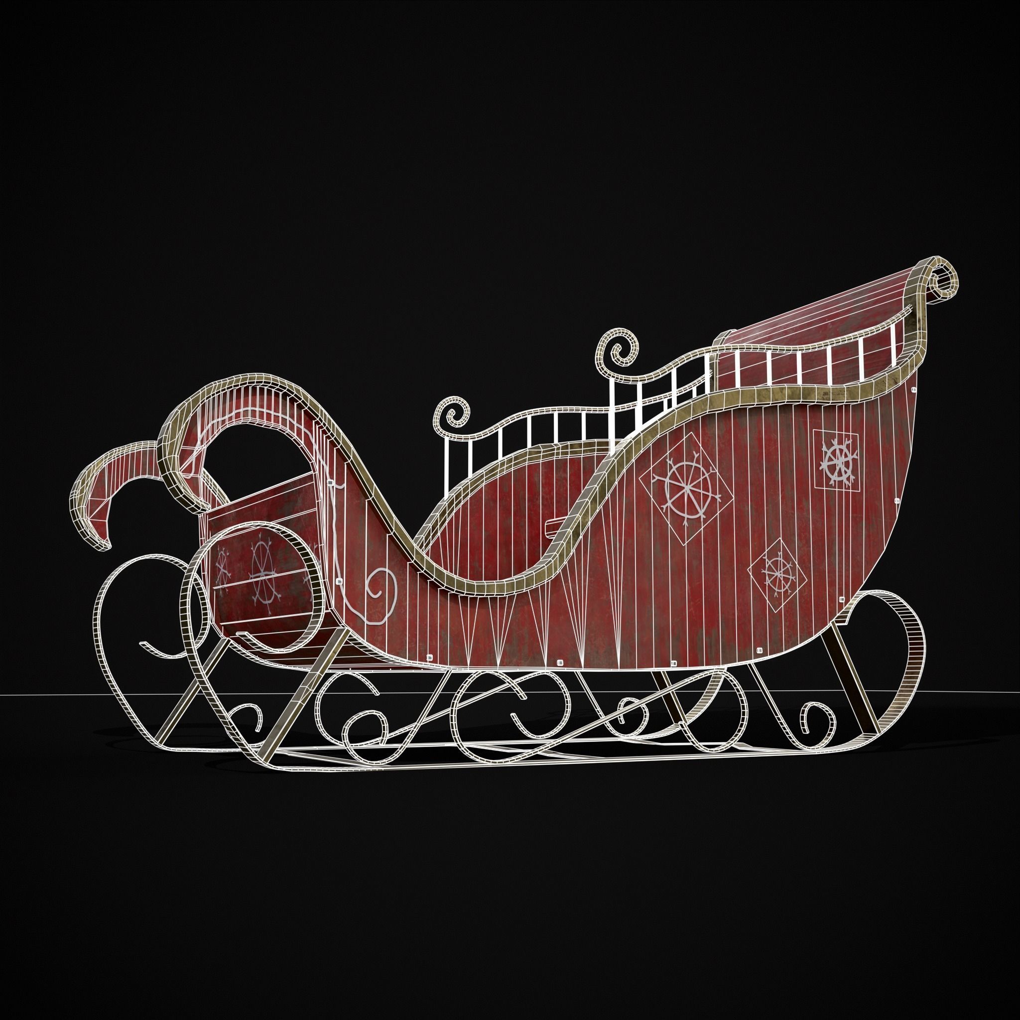 Childrens Red Winter Sleigh Low-poly 3D model_16