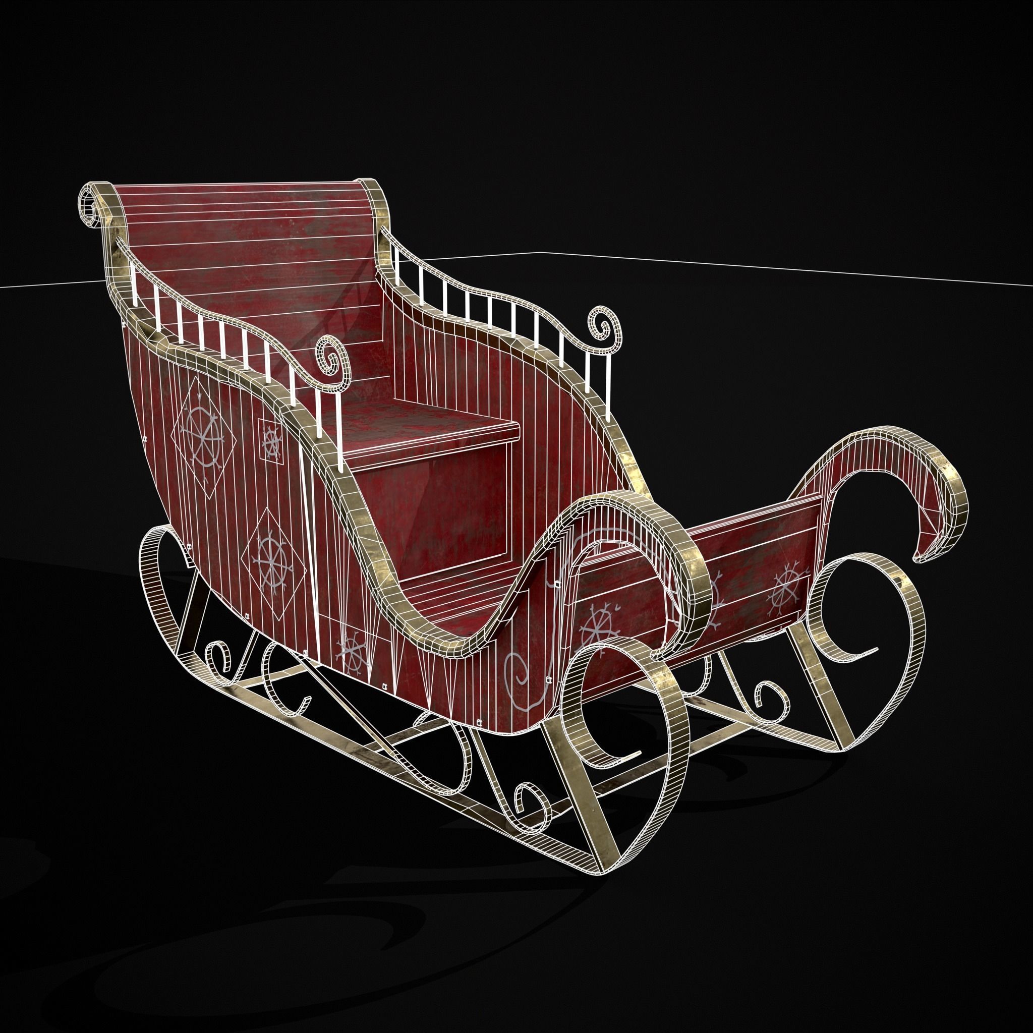 Childrens Red Winter Sleigh Low-poly 3D model_2