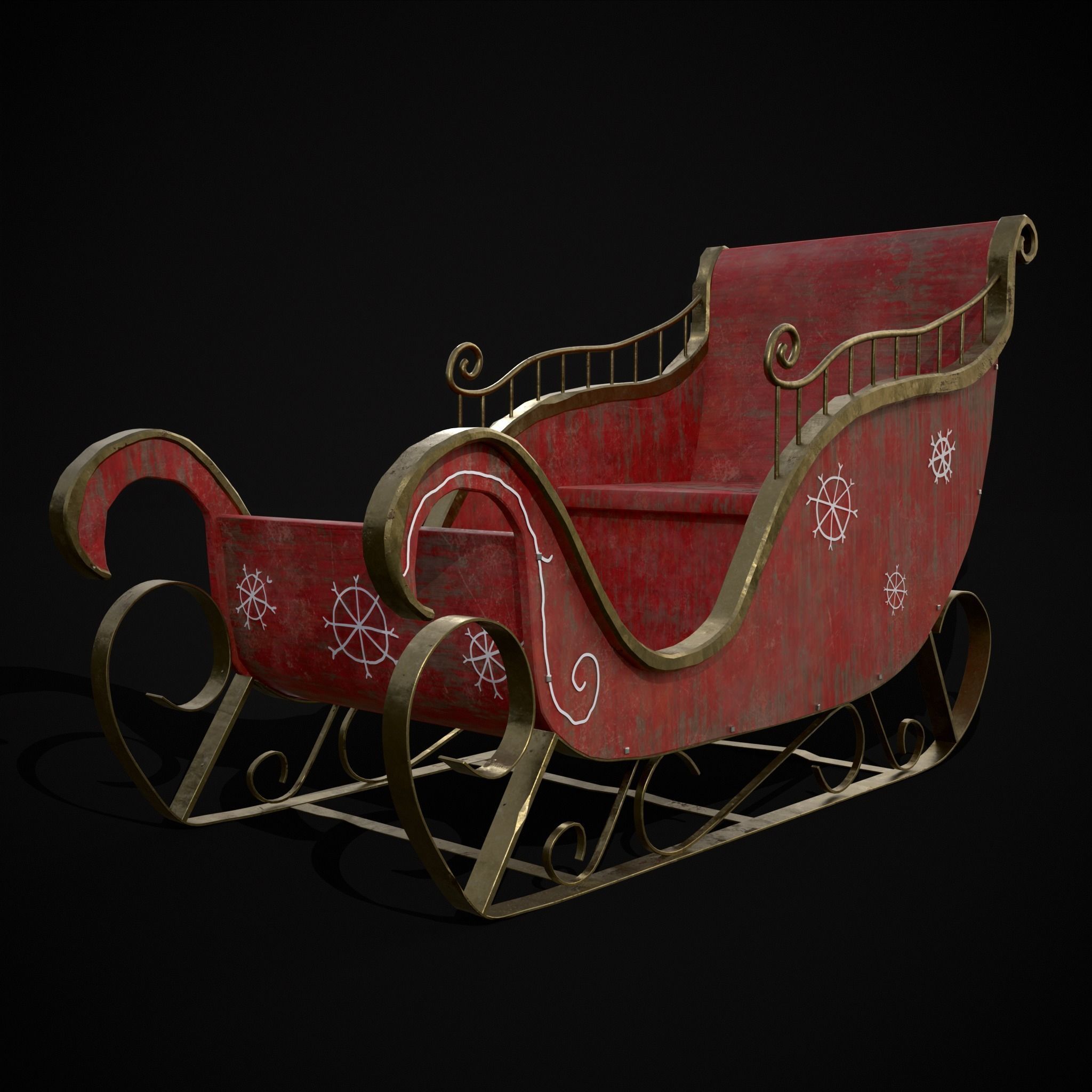 Childrens Red Winter Sleigh Low-poly 3D model_3