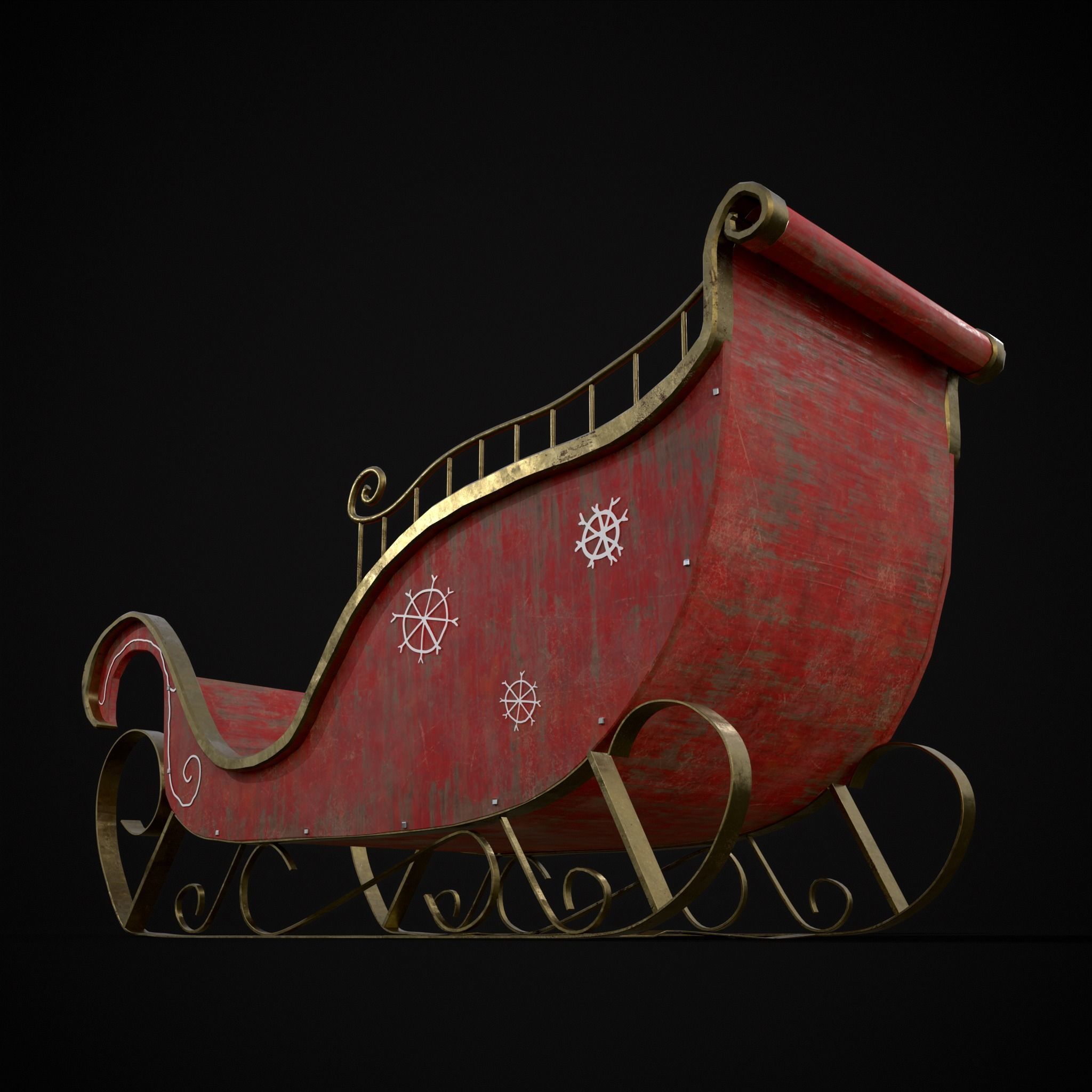 Childrens Red Winter Sleigh Low-poly 3D model_23