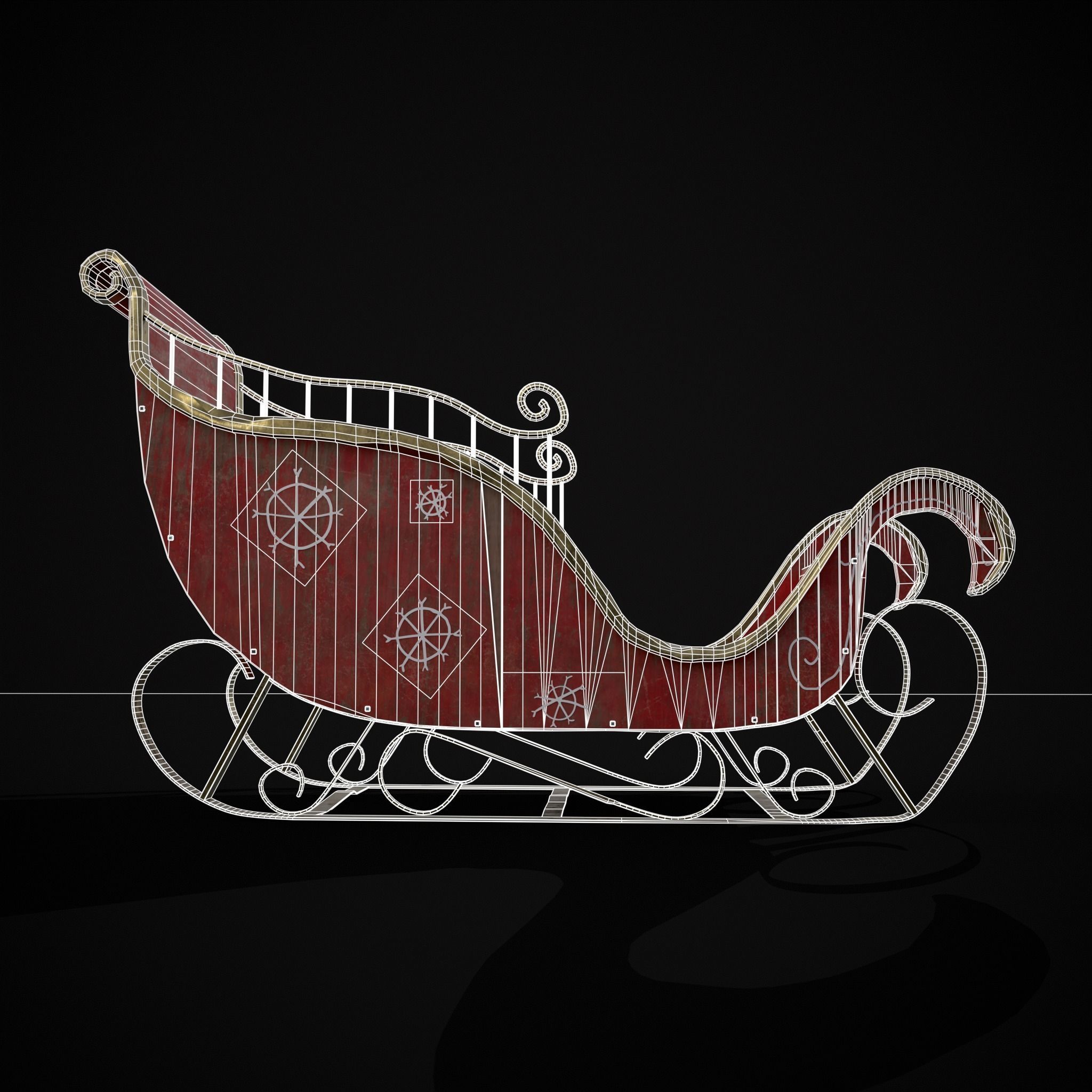 Childrens Red Winter Sleigh Low-poly 3D model_8
