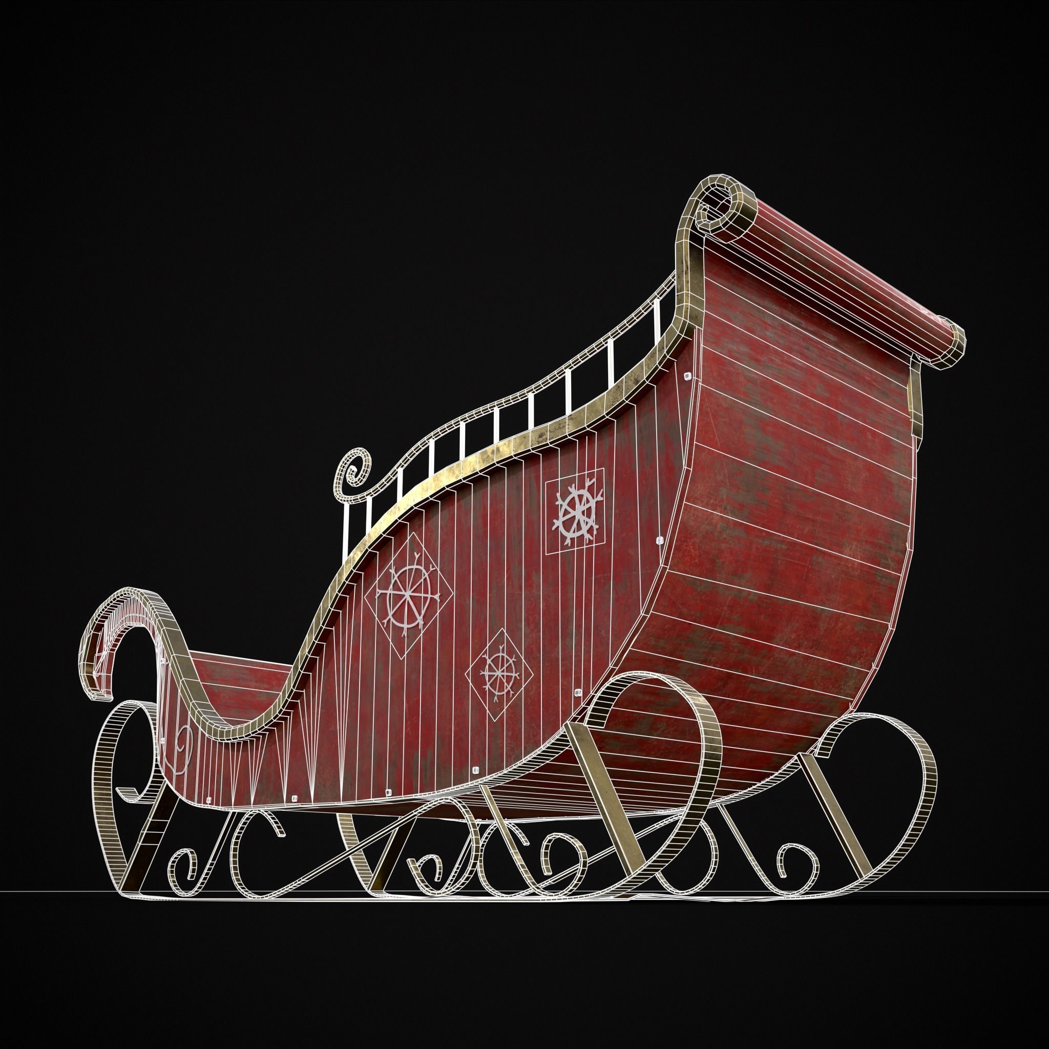 Childrens Red Winter Sleigh Low-poly 3D model_24