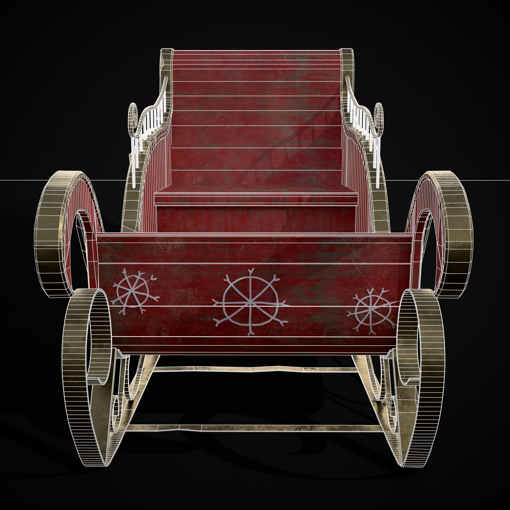 Childrens Red Winter Sleigh Low-poly 3D model_10