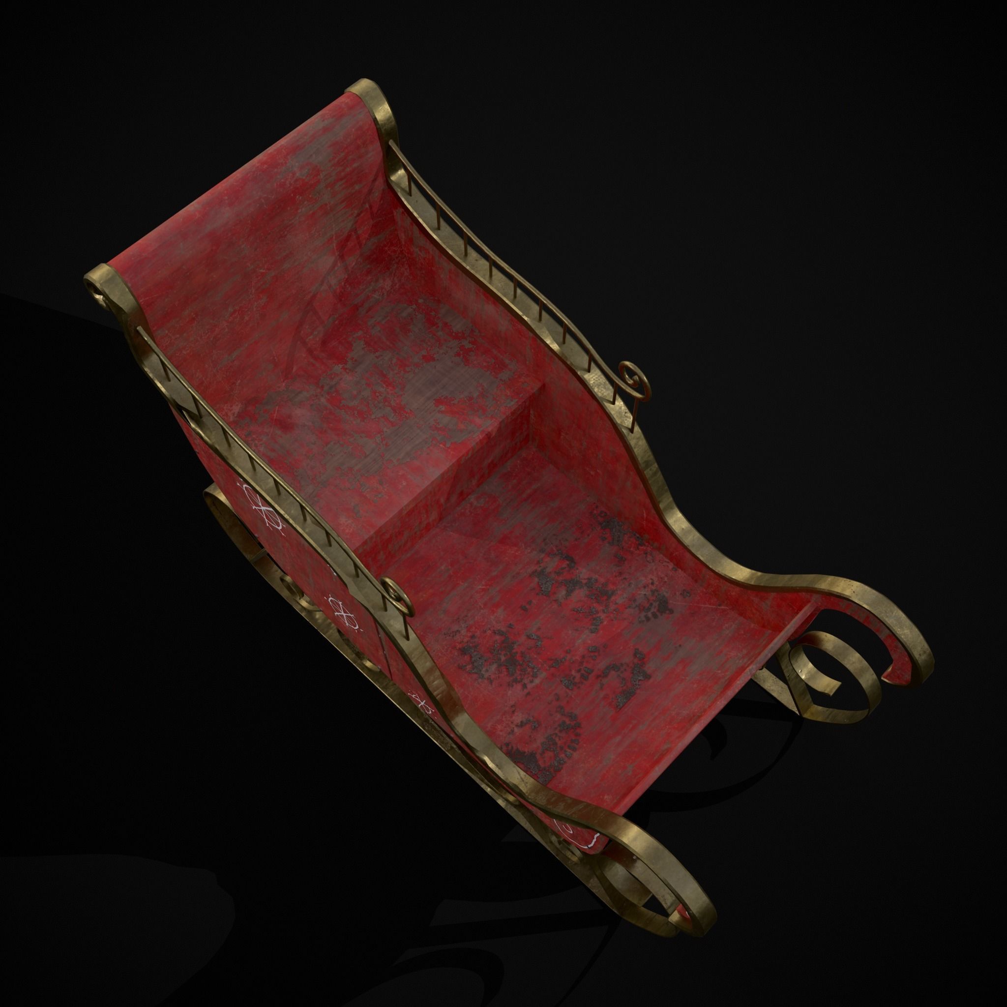 Childrens Red Winter Sleigh Low-poly 3D model_5