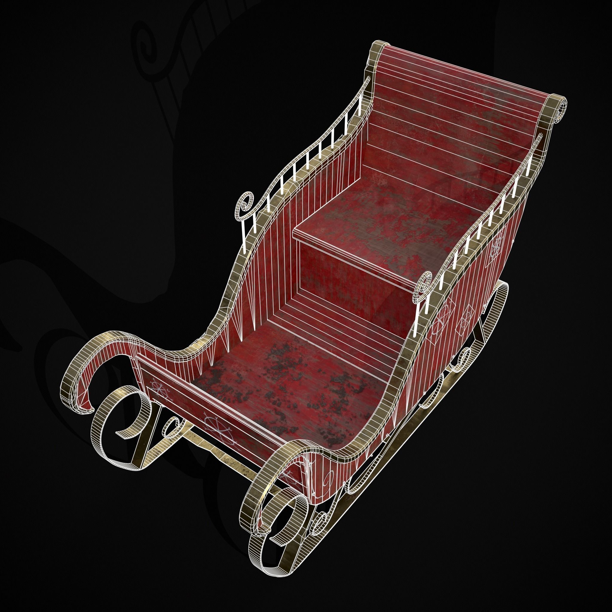 Childrens Red Winter Sleigh Low-poly 3D model_36