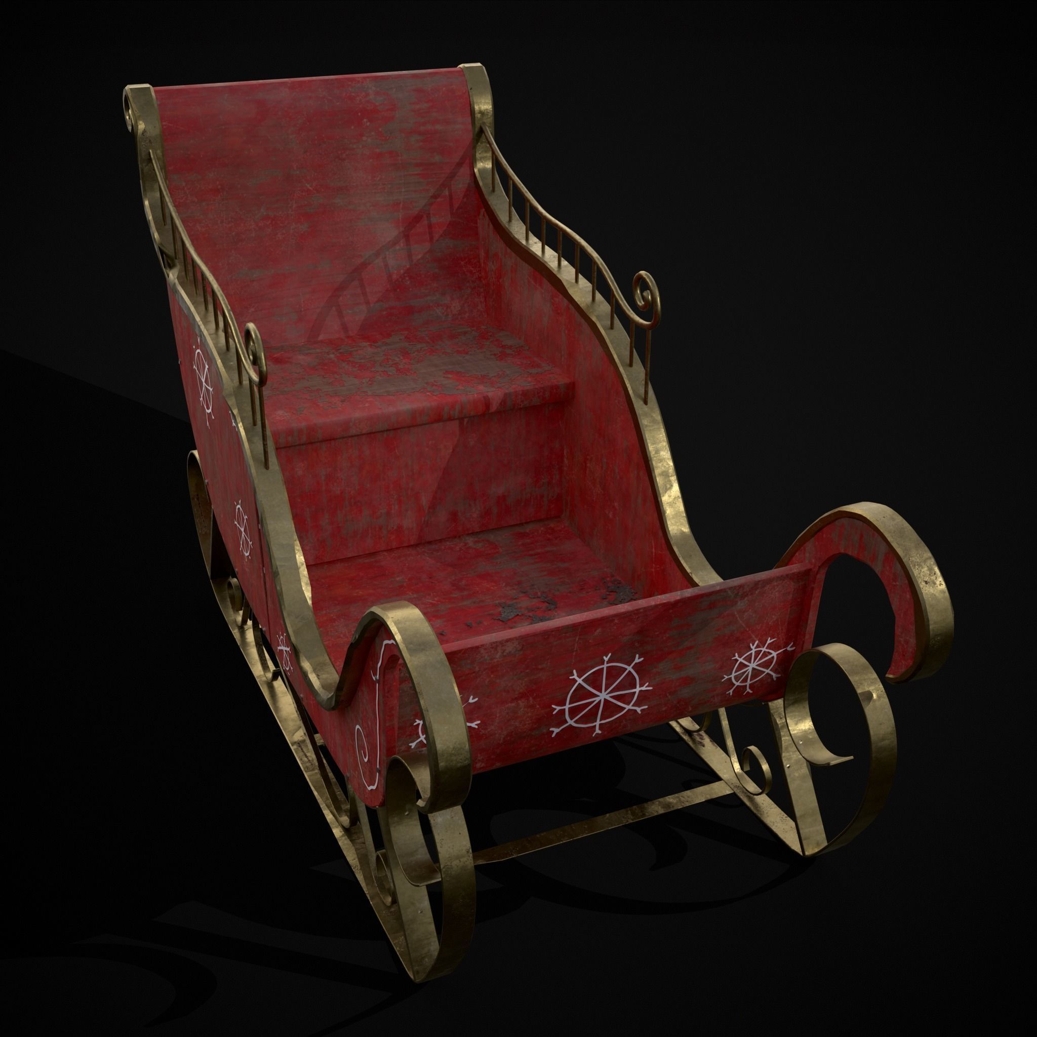 Childrens Red Winter Sleigh Low-poly 3D model_37