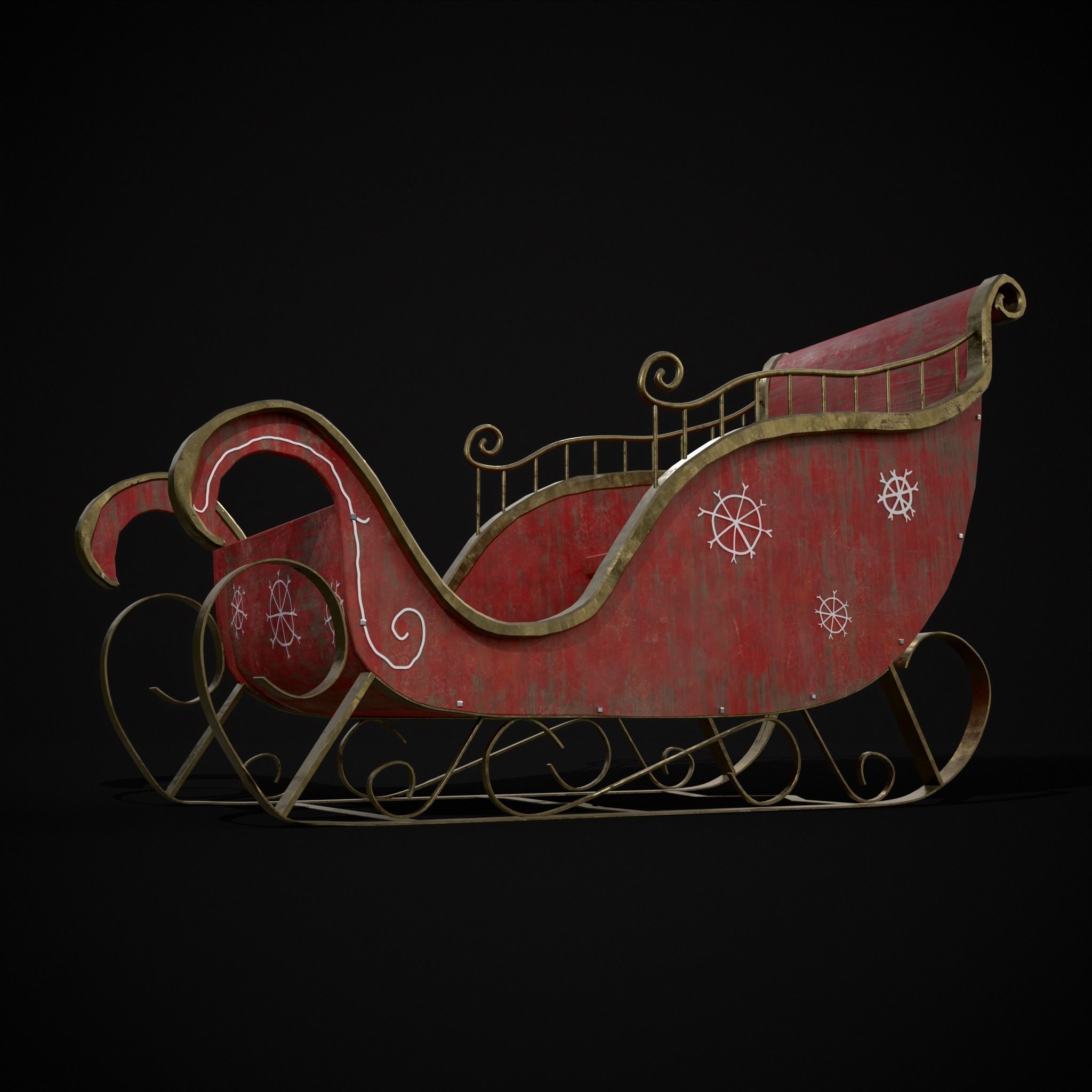 Childrens Red Winter Sleigh Low-poly 3D model_15