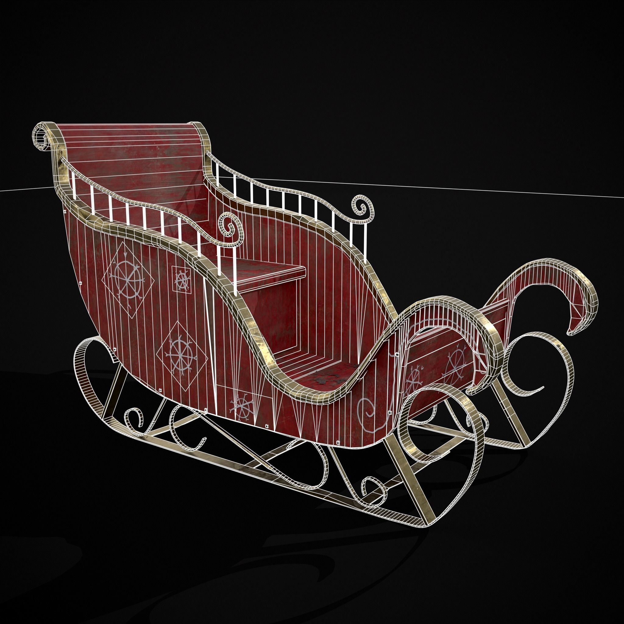 Childrens Red Winter Sleigh Low-poly 3D model_40