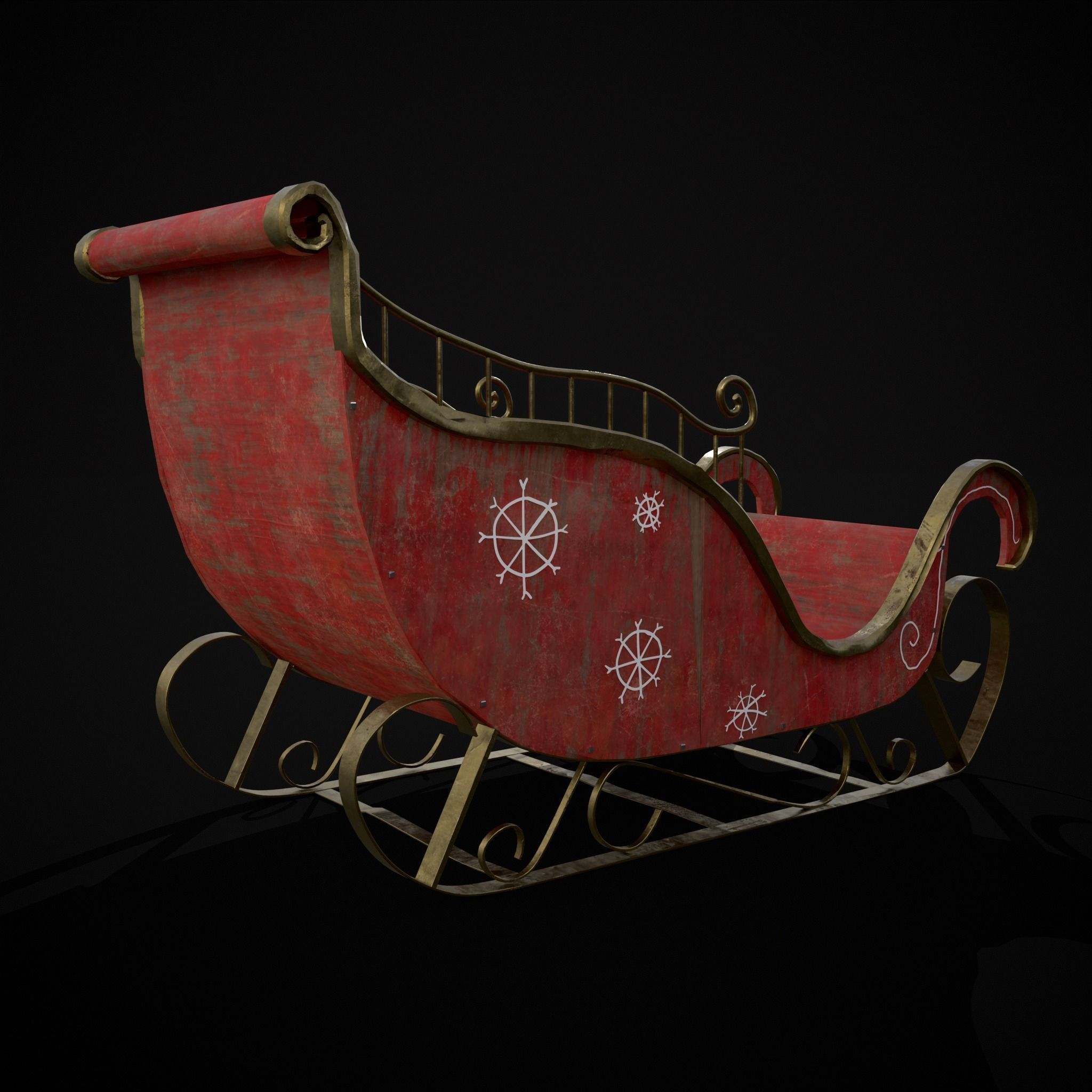 Childrens Red Winter Sleigh Low-poly 3D model_31