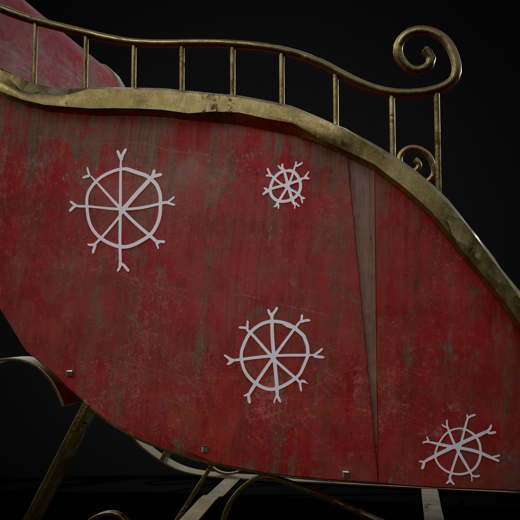 Childrens Red Winter Sleigh Low-poly 3D model_19