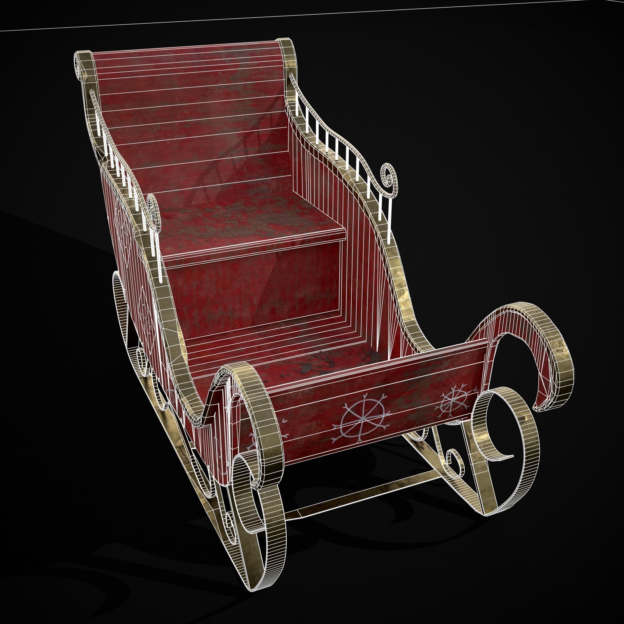 Childrens Red Winter Sleigh Low-poly 3D model_38