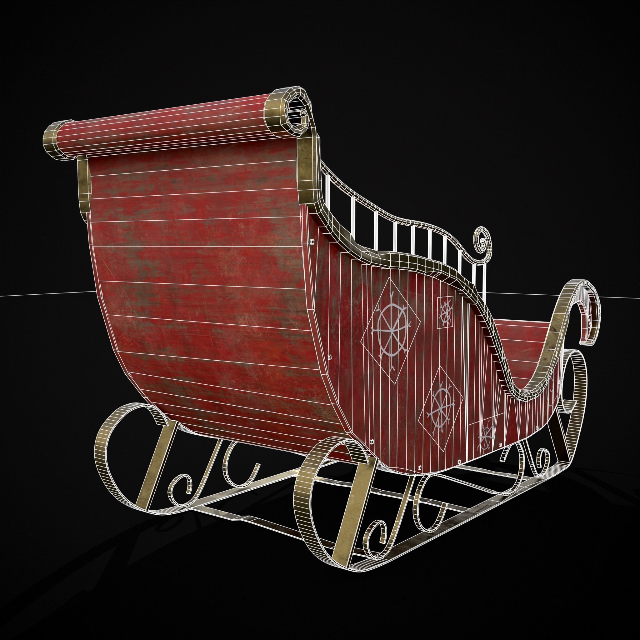 Childrens Red Winter Sleigh Low-poly 3D model_22