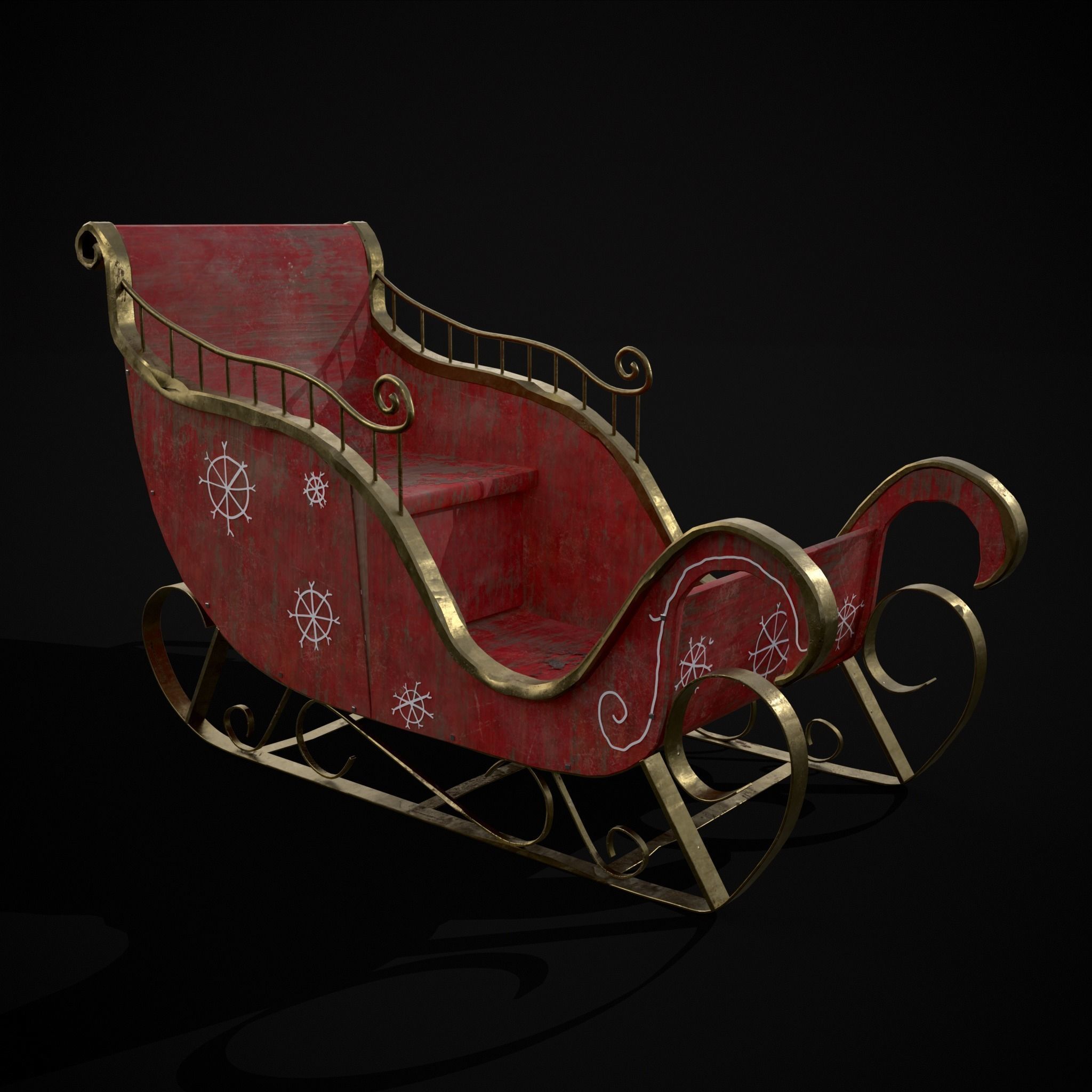 Childrens Red Winter Sleigh Low-poly 3D model_27