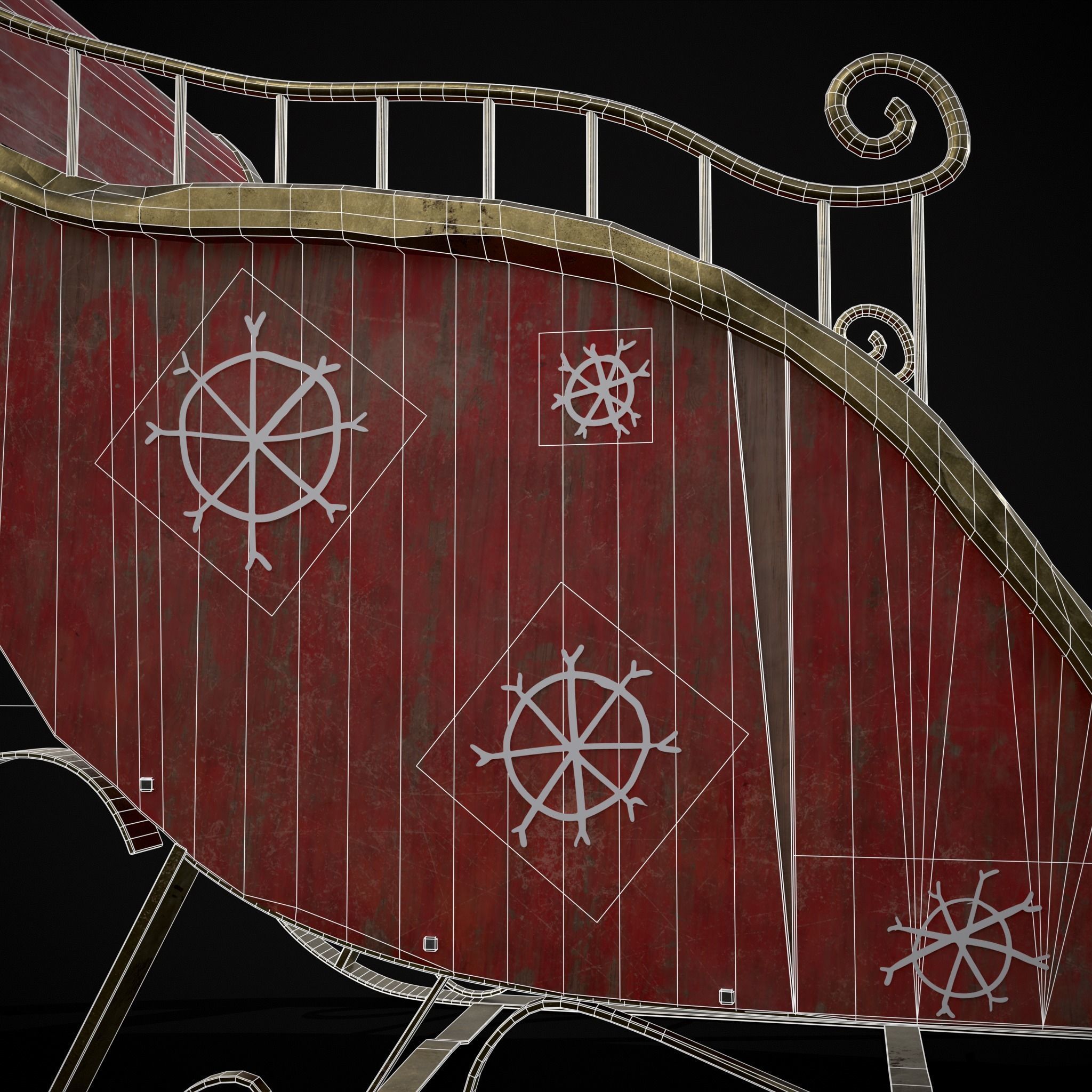 Childrens Red Winter Sleigh Low-poly 3D model_20