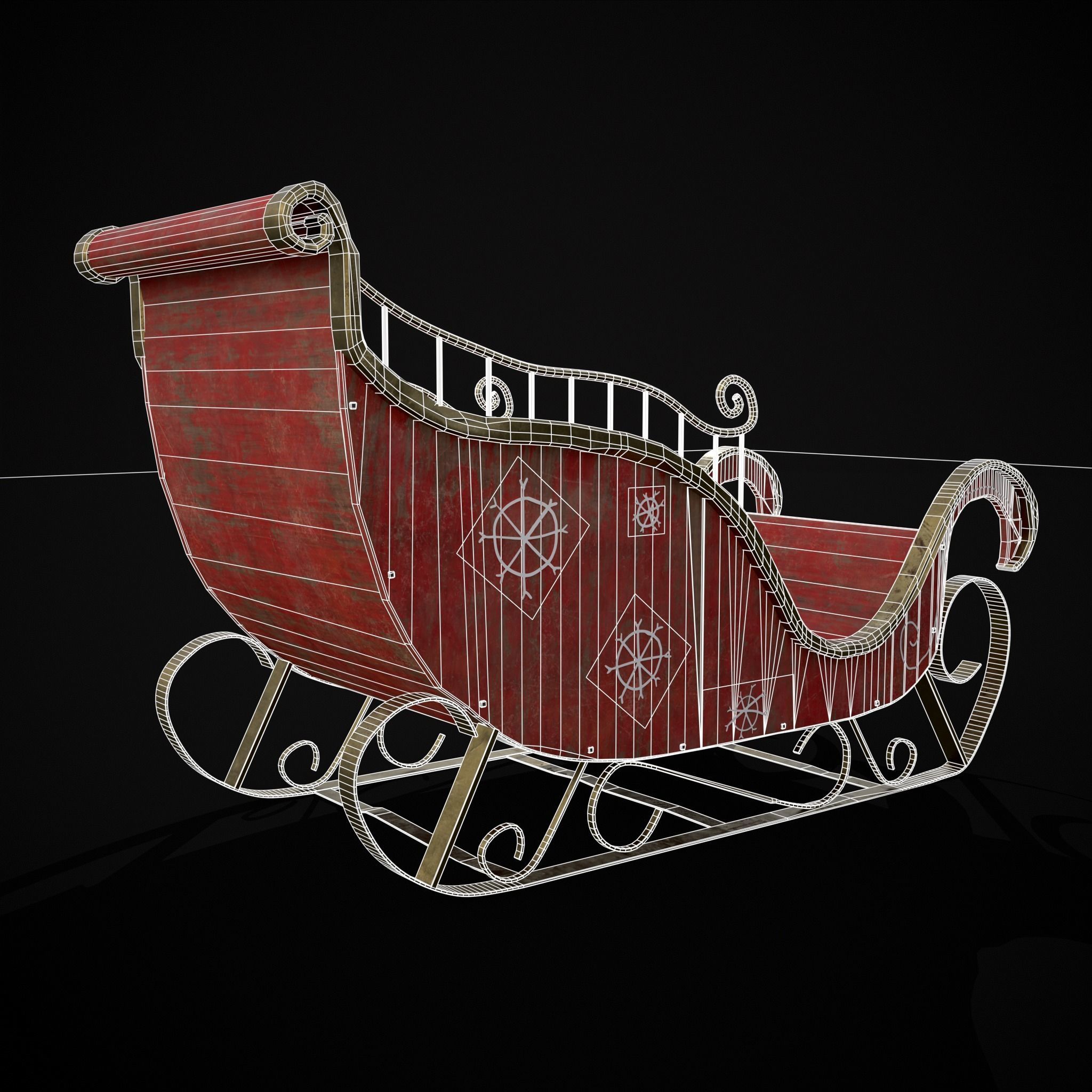 Childrens Red Winter Sleigh Low-poly 3D model_32