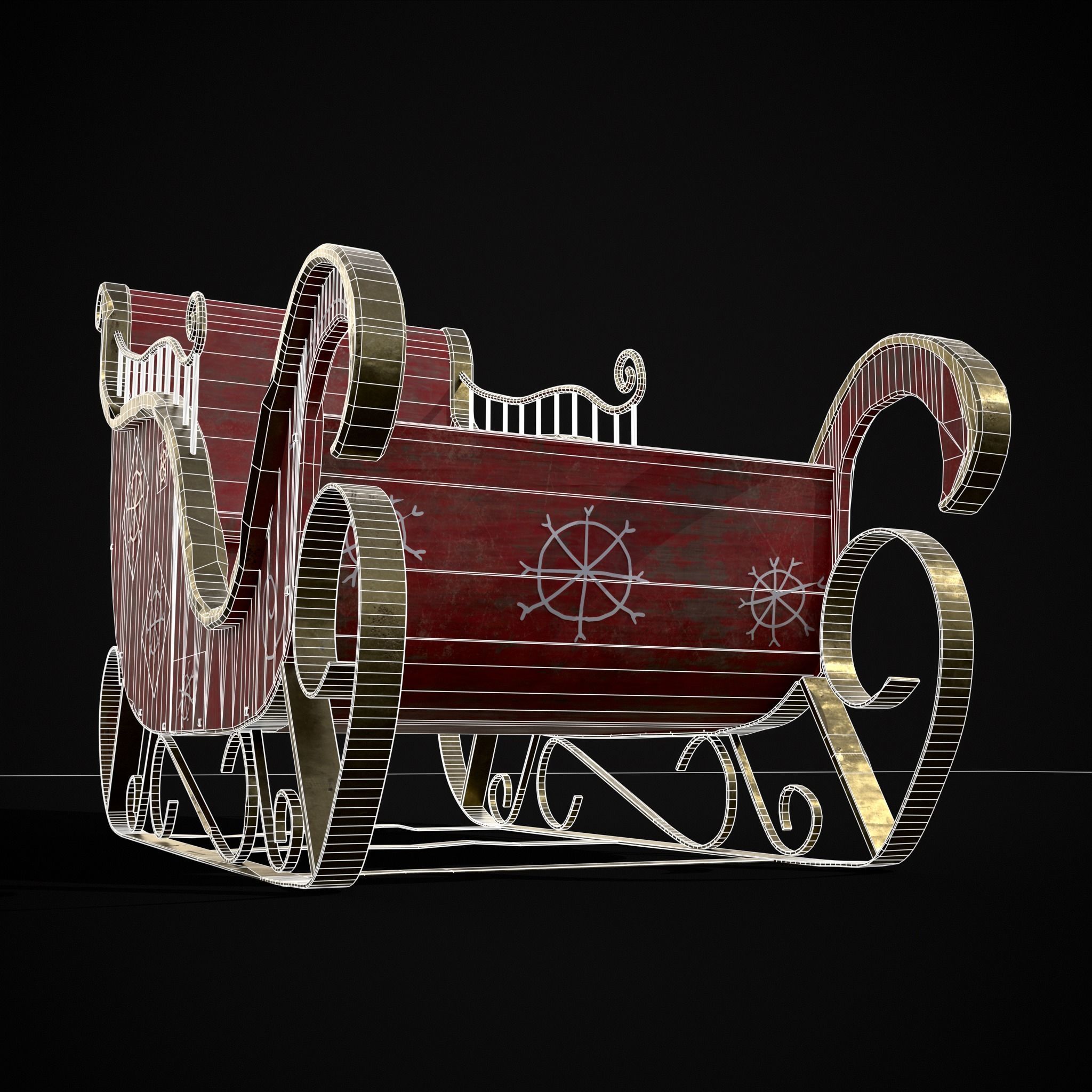 Childrens Red Winter Sleigh Low-poly 3D model_18