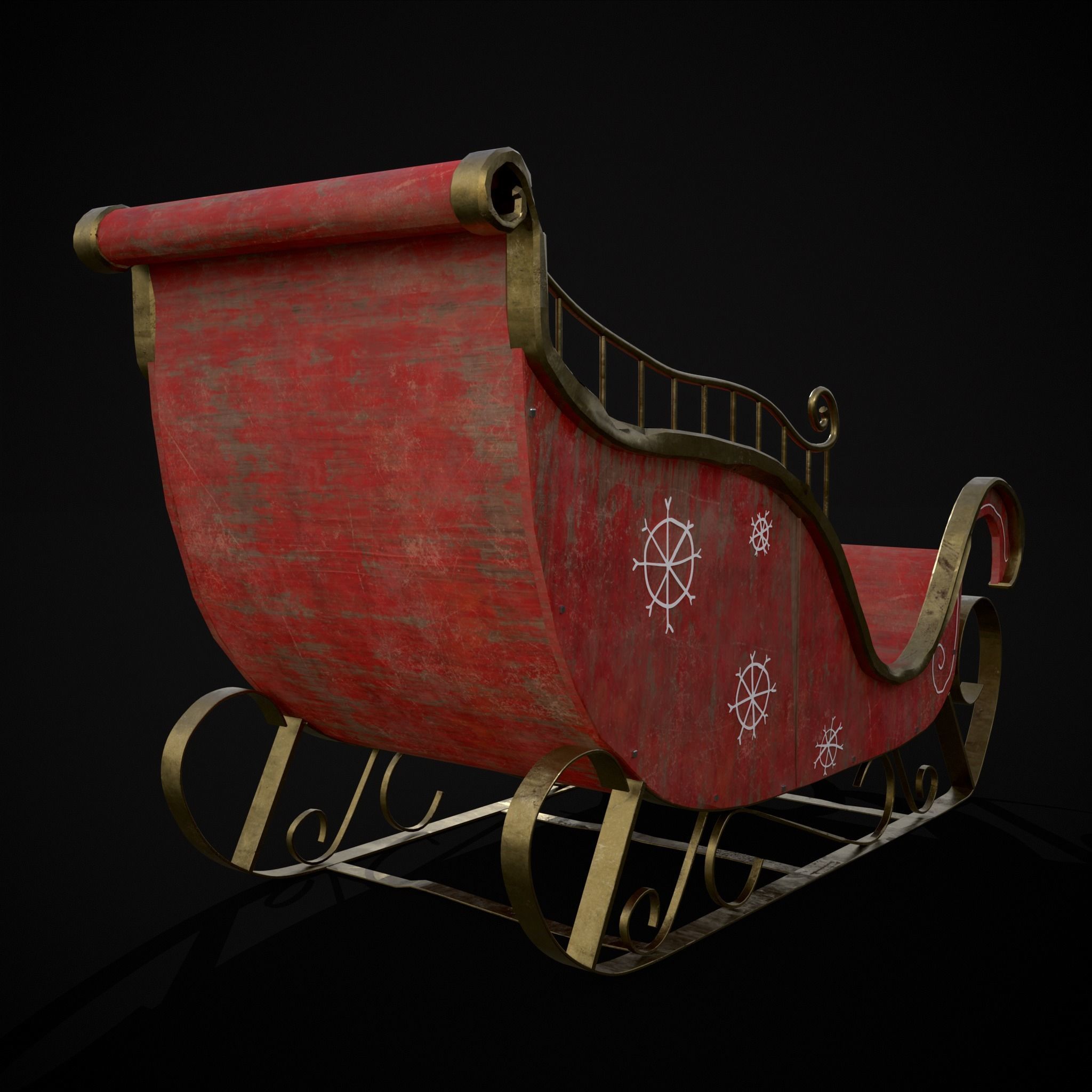 Childrens Red Winter Sleigh Low-poly 3D model_21