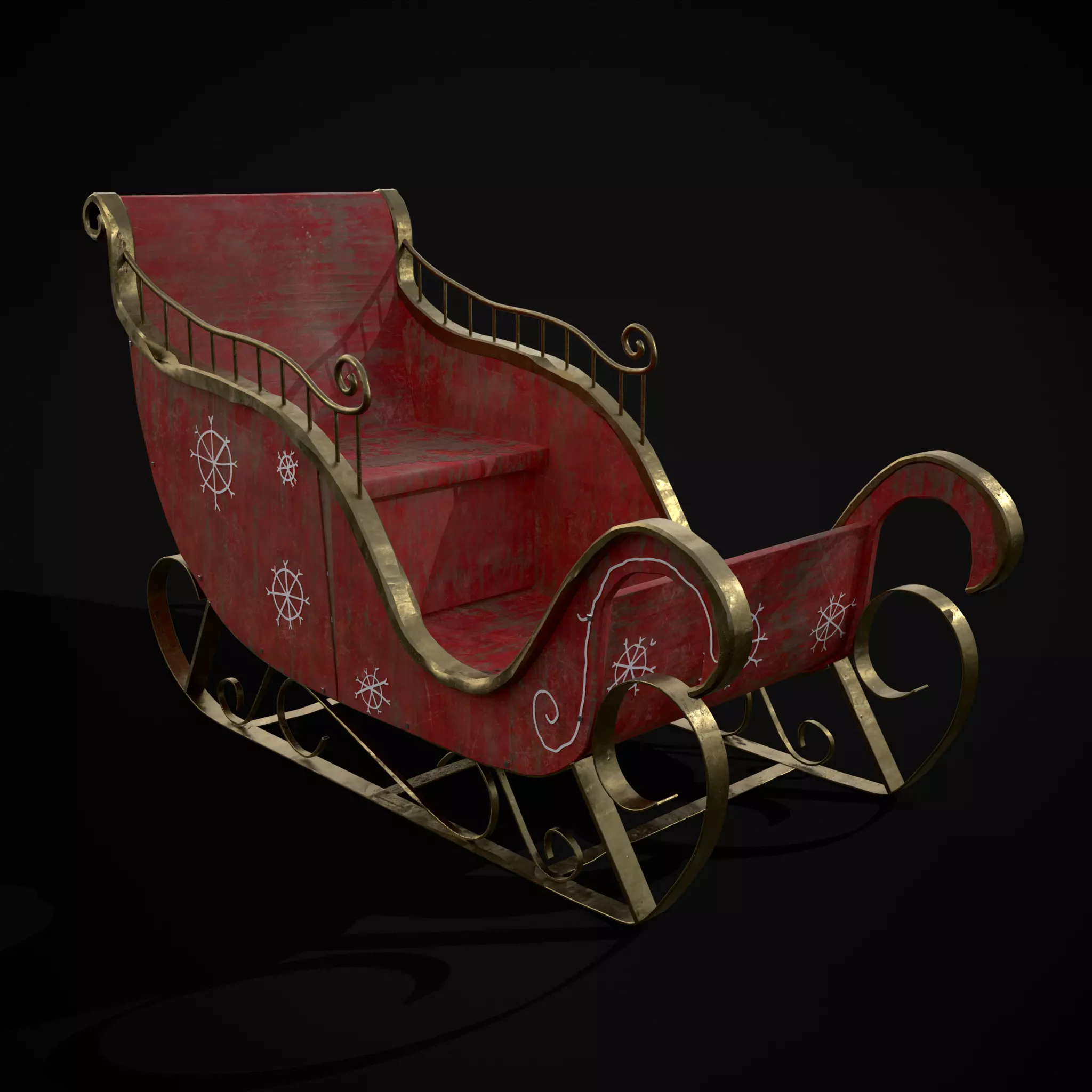 Childrens Red Winter Sleigh Low-poly 3D model_0