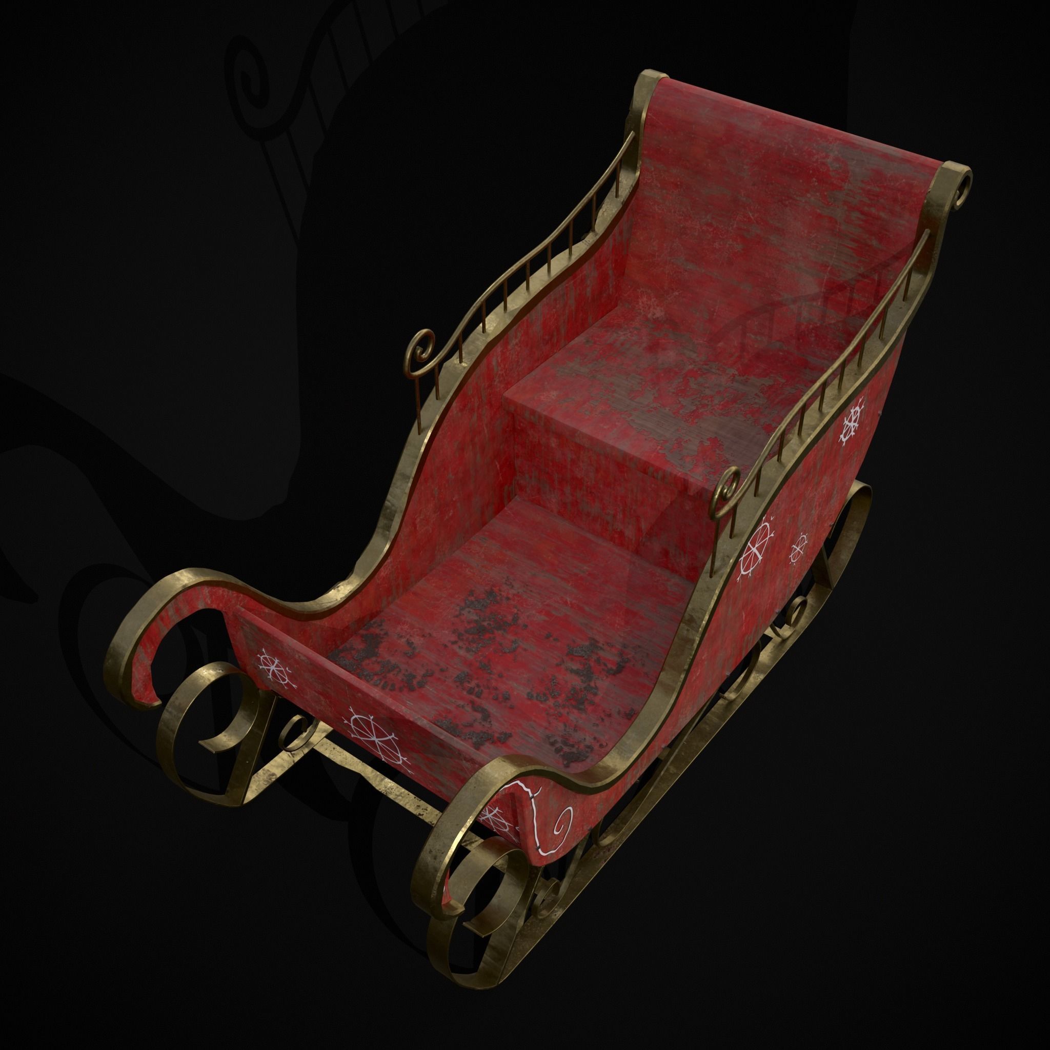 Childrens Red Winter Sleigh Low-poly 3D model_35