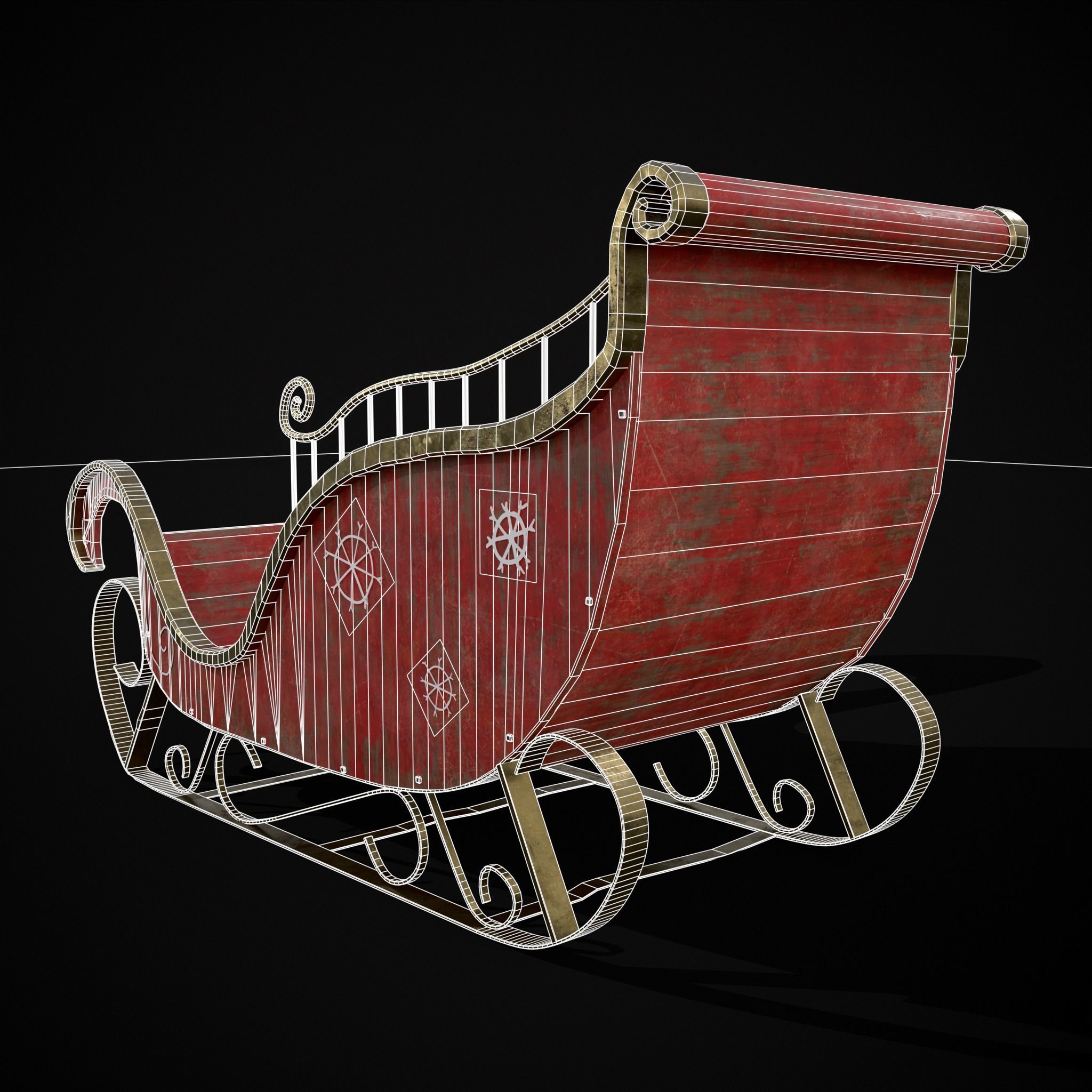 Childrens Red Winter Sleigh Low-poly 3D model_14