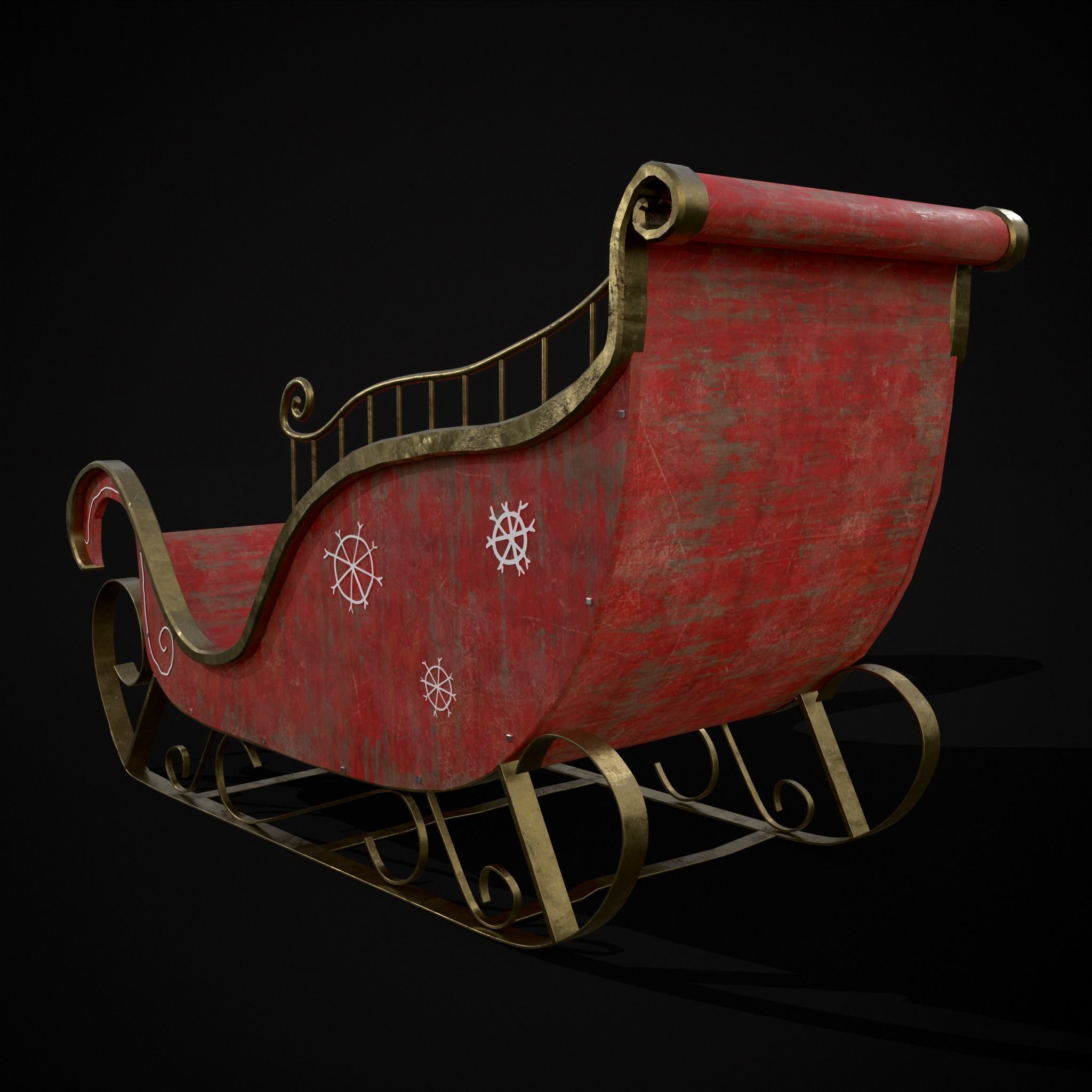 Childrens Red Winter Sleigh Low-poly 3D model_13