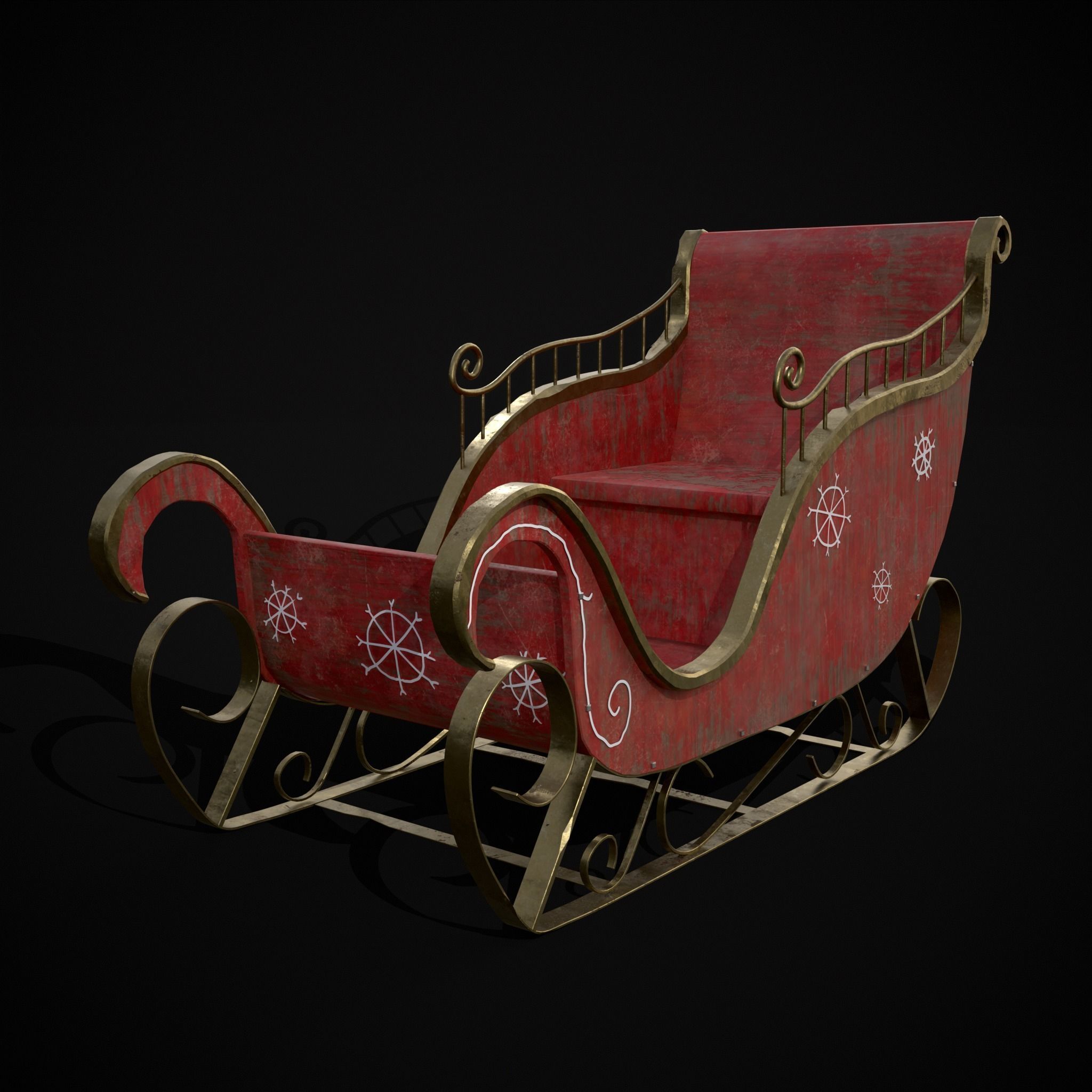 Childrens Red Winter Sleigh Low-poly 3D model_25